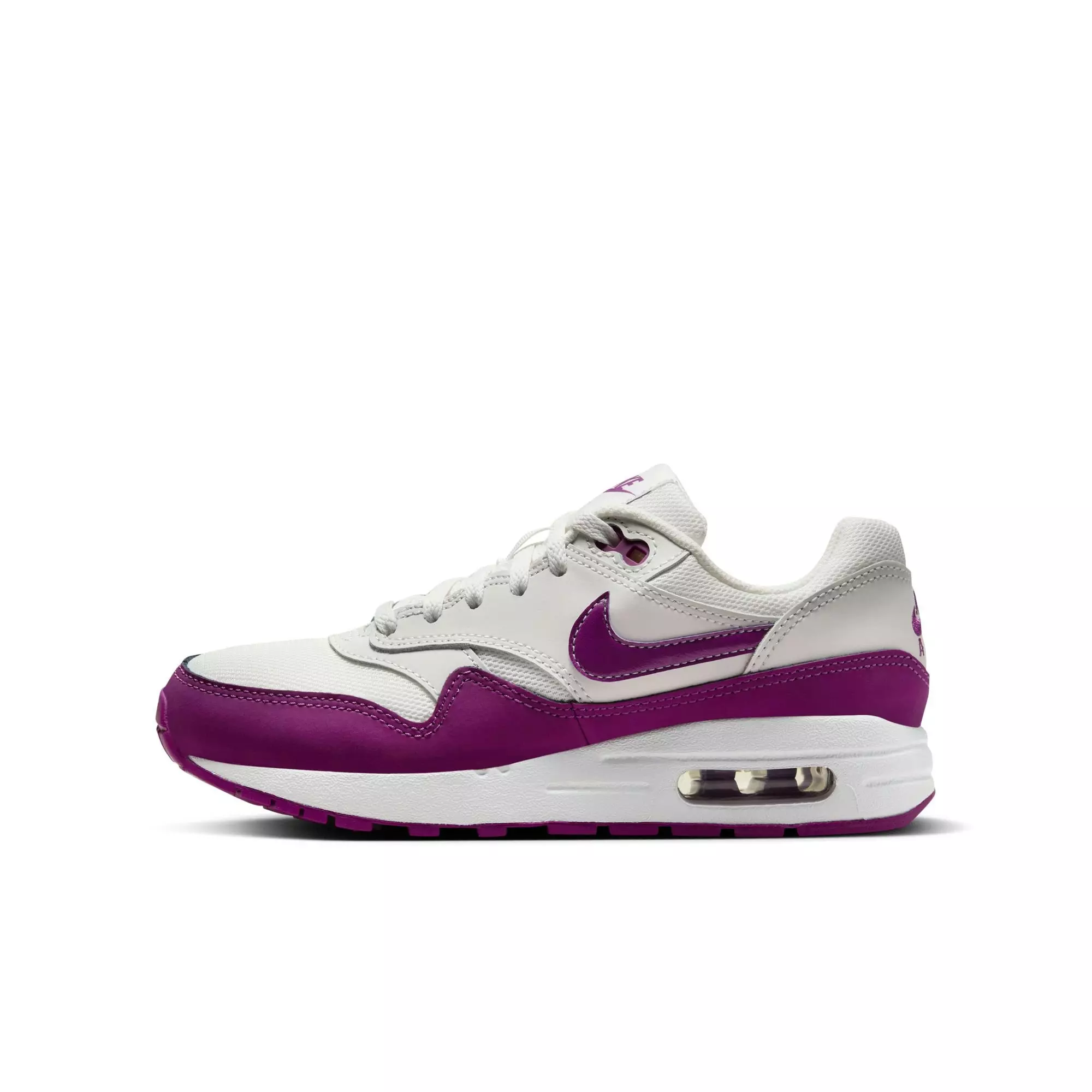 Nike Air Max 1 "Summit White/Viotech/White" Grade School Girls' Shoe - WHITE/PURPLE