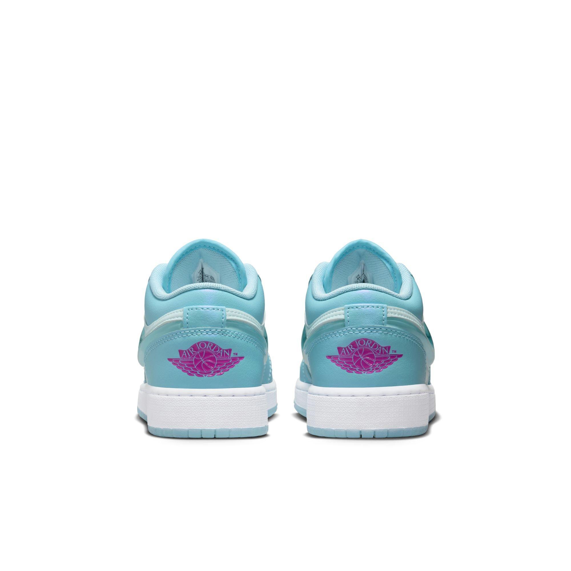 Jordan 1 Low SE "Aquarius Blue/Glacier Blue" Grade School Girls' Shoe - BLUE/PURPLE Thumbnail View 6