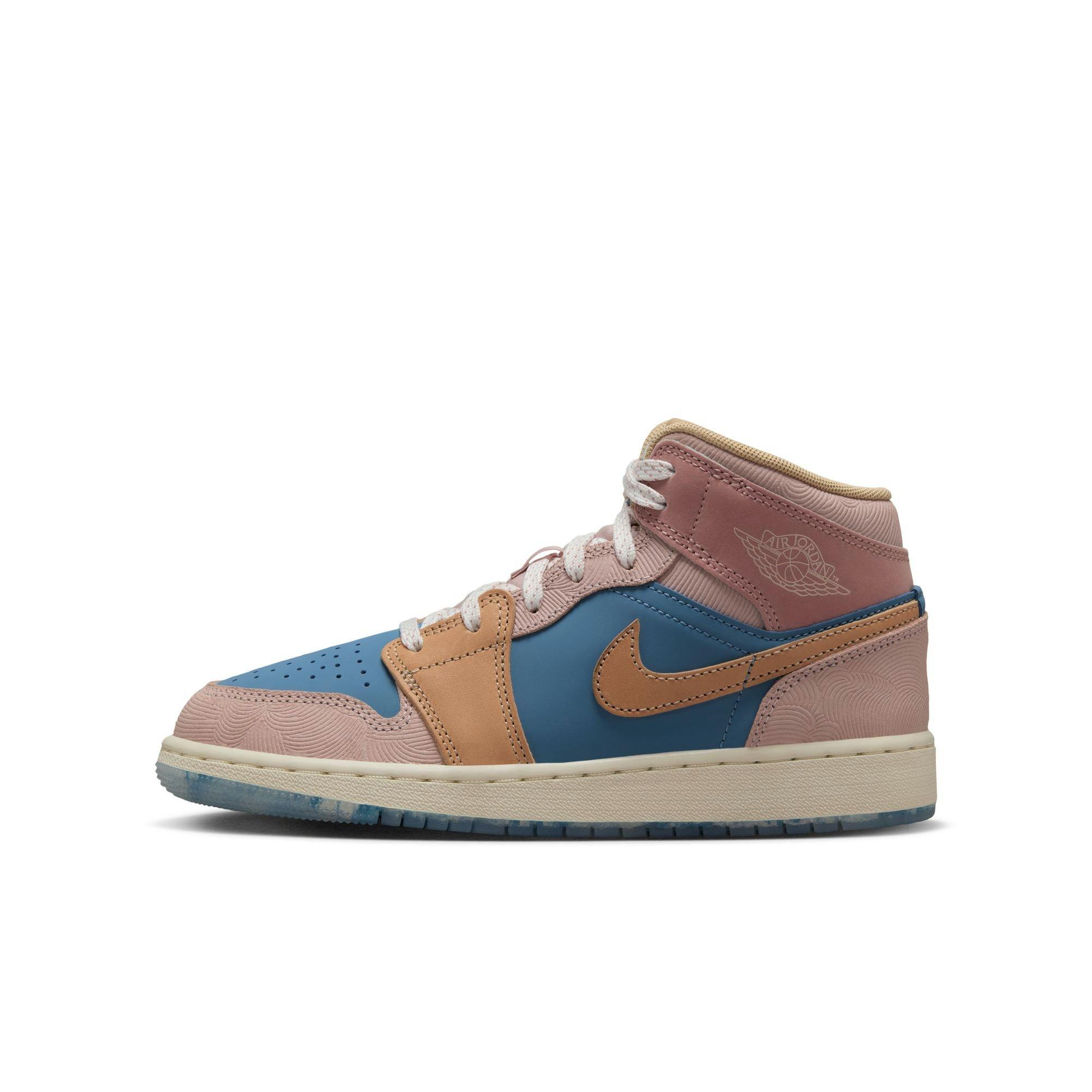 Jordan 1 Mid Sneaker School "Zen" Grade School Kids' Shoe - AEGEAN STORM/HEMP/PINK OXFORD Thumbnail View 11