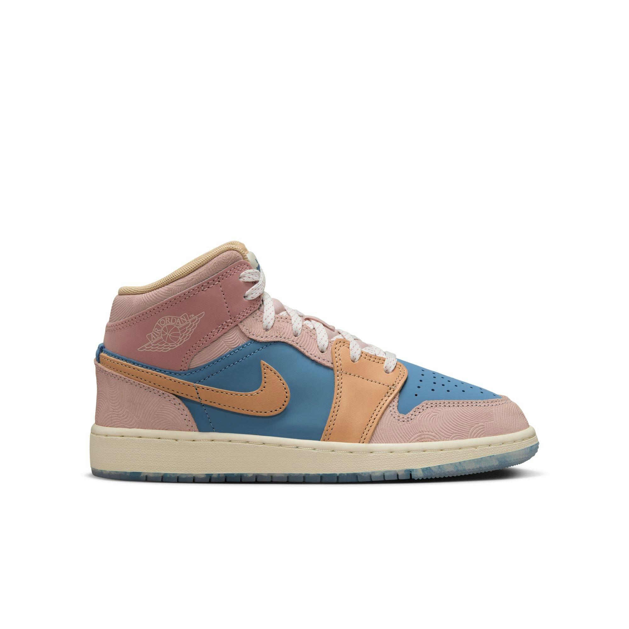 Jordan 1 Mid Sneaker School "Zen" Grade School Kids' Shoe - AEGEAN STORM/HEMP/PINK OXFORD Thumbnail View 1