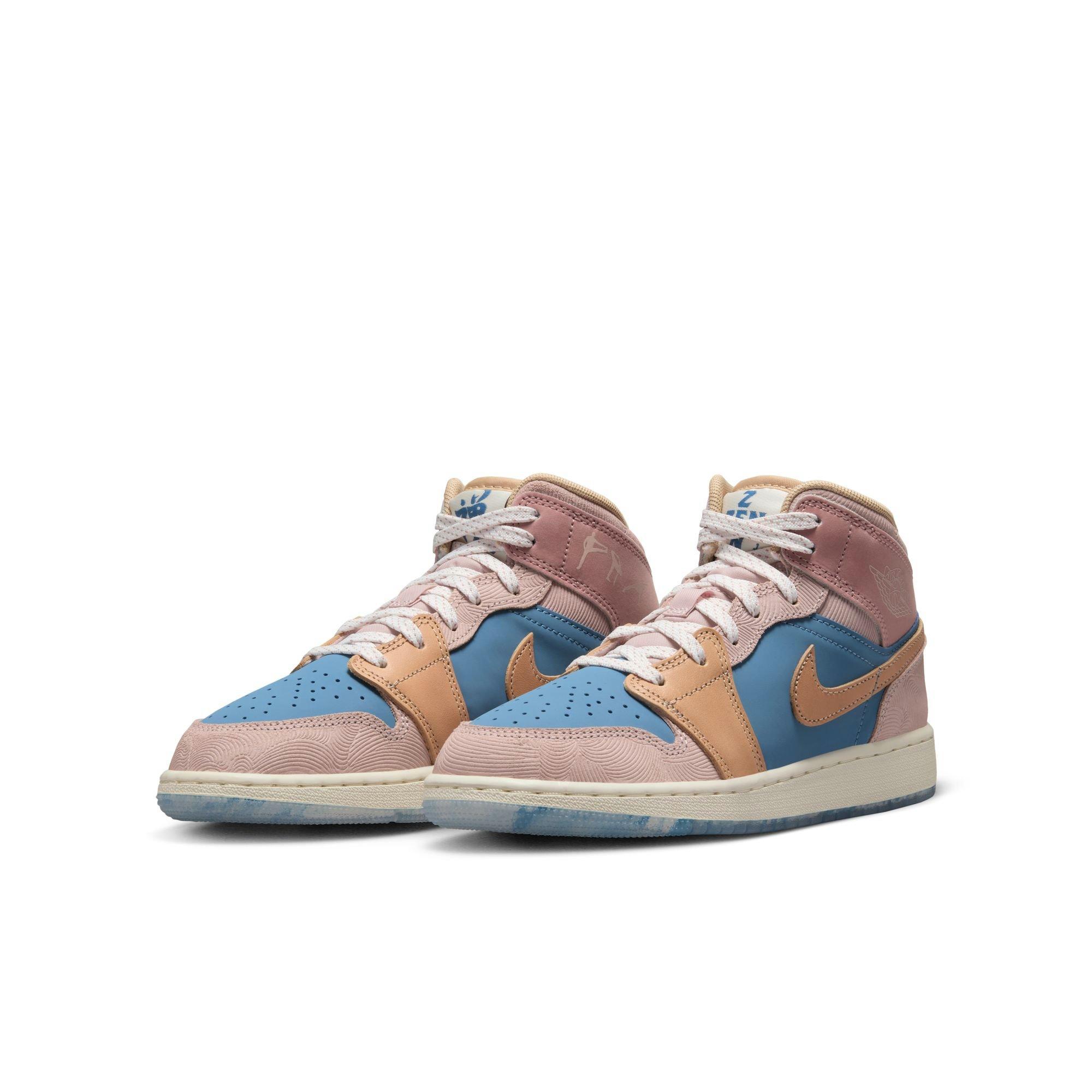 Jordan 1 Mid Sneaker School "Zen" Grade School Kids' Shoe - AEGEAN STORM/HEMP/PINK OXFORD Thumbnail View 3