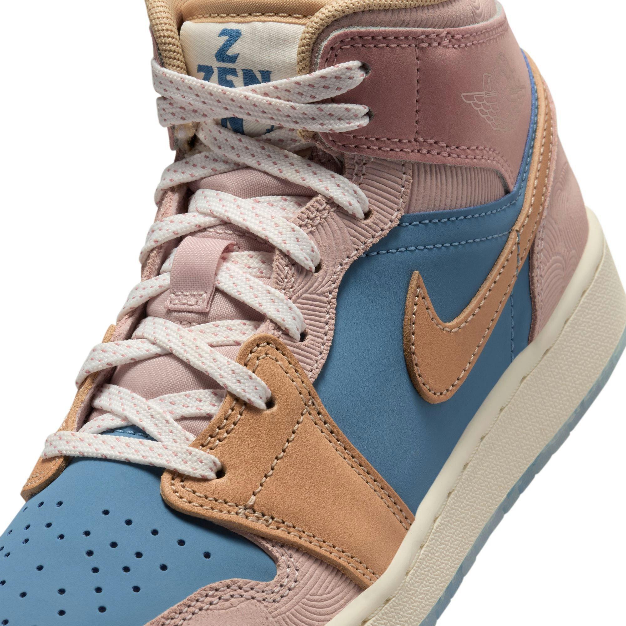 Jordan 1 Mid Sneaker School "Zen" Grade School Kids' Shoe - AEGEAN STORM/HEMP/PINK OXFORD Thumbnail View 4