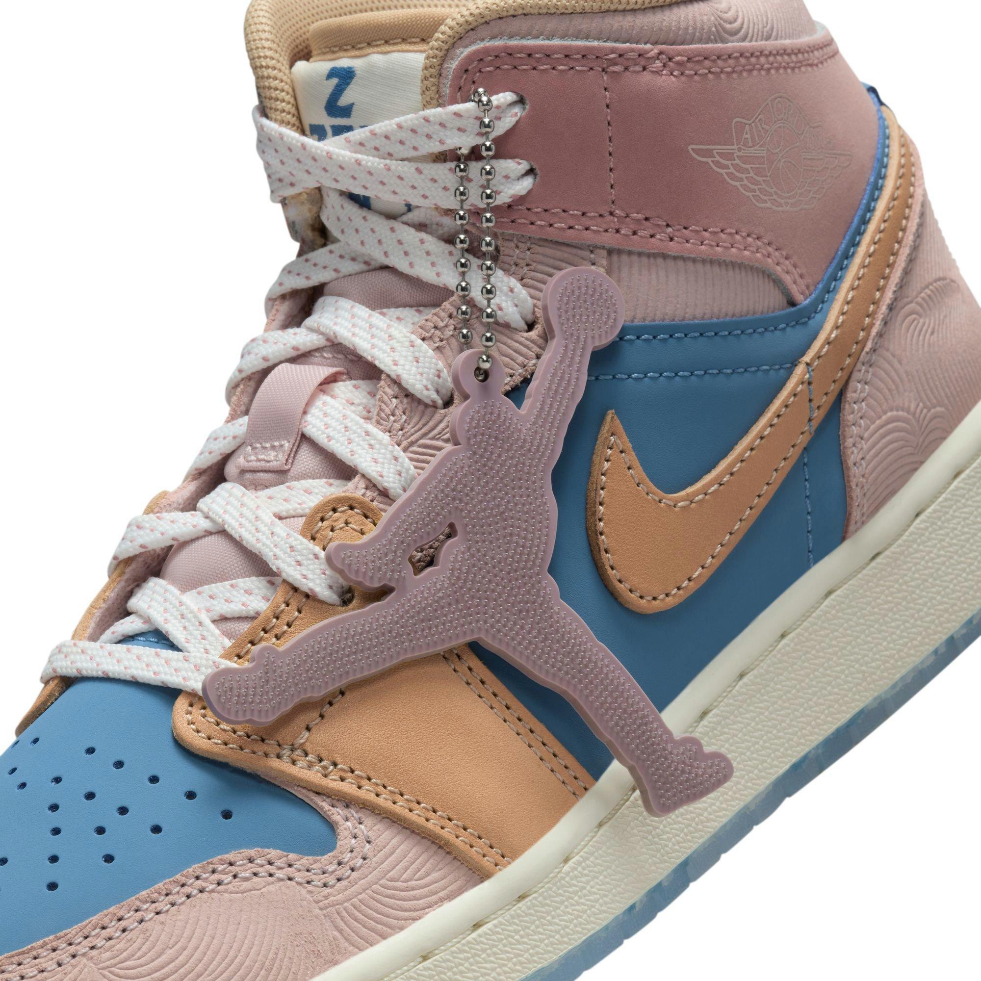 Jordan 1 Mid Sneaker School "Zen" Grade School Kids' Shoe - AEGEAN STORM/HEMP/PINK OXFORD Thumbnail View 6