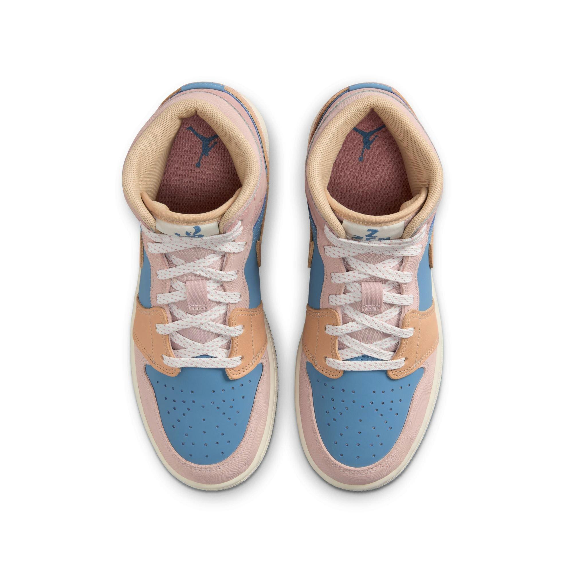 Jordan 1 Mid Sneaker School "Zen" Grade School Kids' Shoe - AEGEAN STORM/HEMP/PINK OXFORD Thumbnail View 14