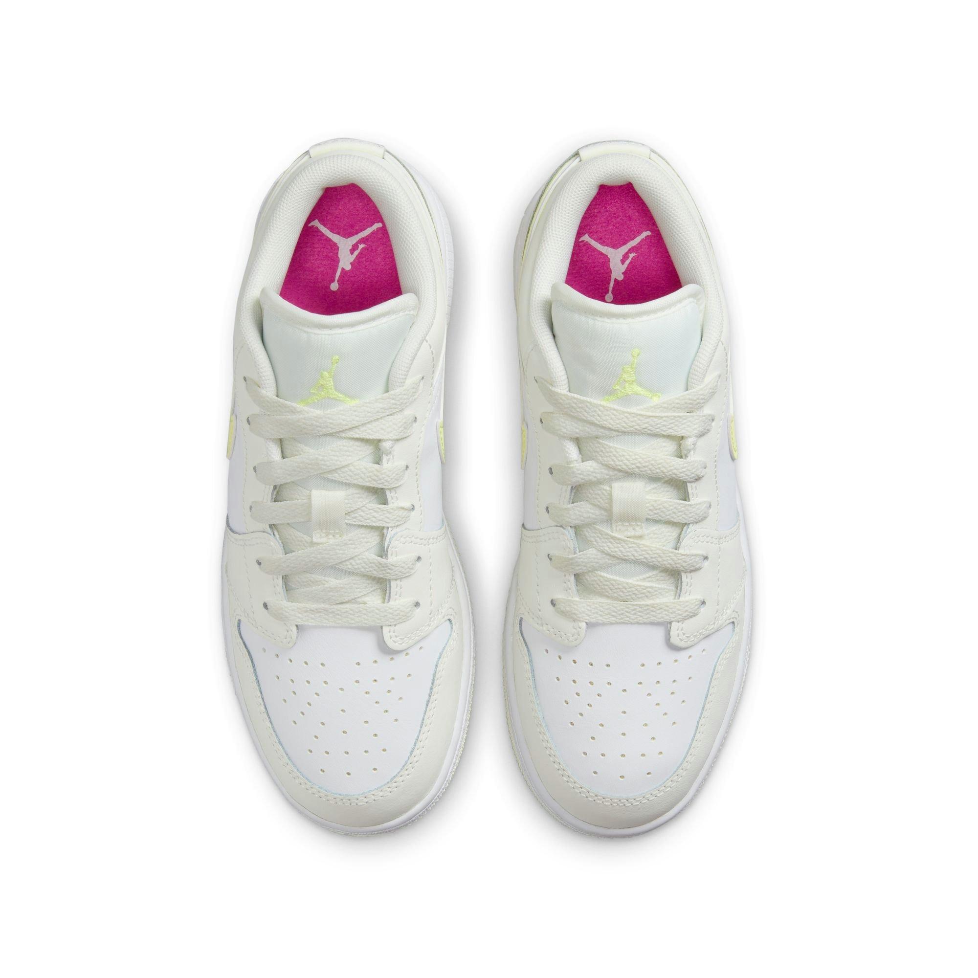 Jordan 1 Low Grade School Girls' "Sail/Lt Laser Orange/White/Laser Fuchsia" Shoe