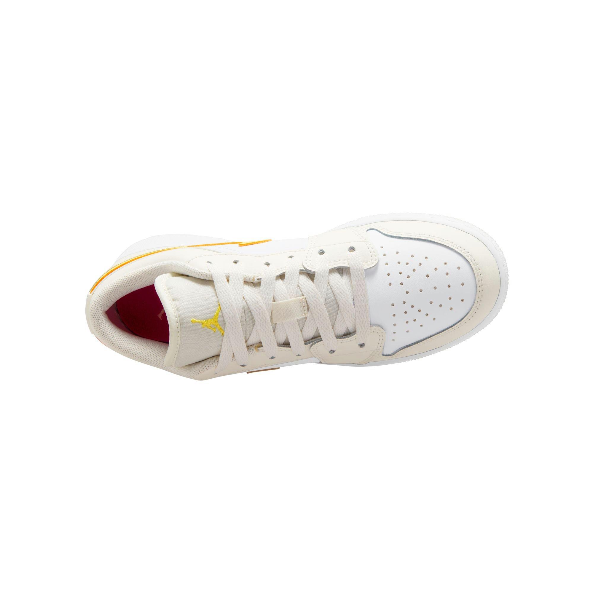 Jordan 1 Low Grade School Girls' "Sail/Lt Laser Orange/White/Laser Fuchsia" Shoe