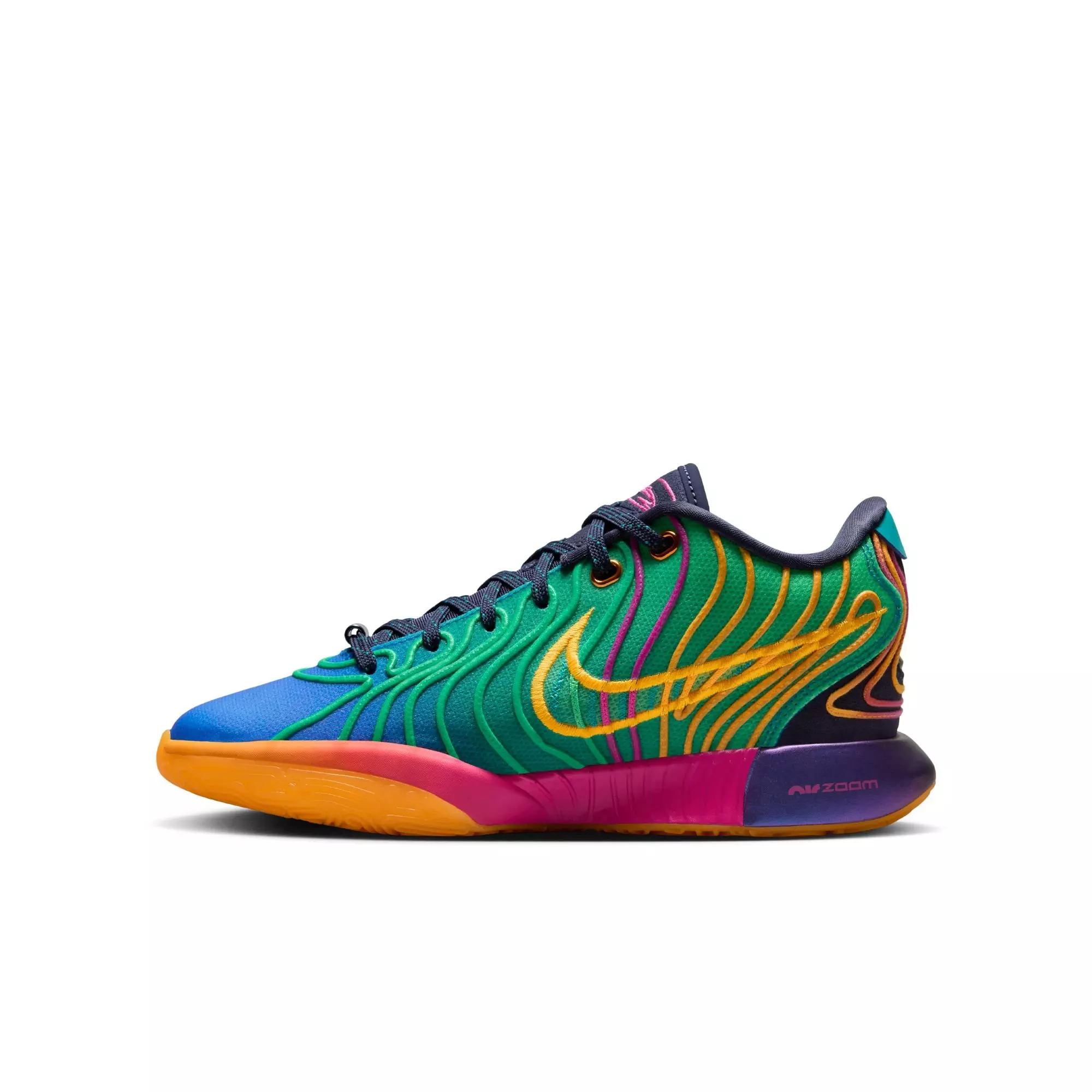 Nike LeBron XXI "Optimism" Grade School Kids' Basketball Shoe - PHOTO BLUE/LASER FUCHSIA/VAPOR GREEN