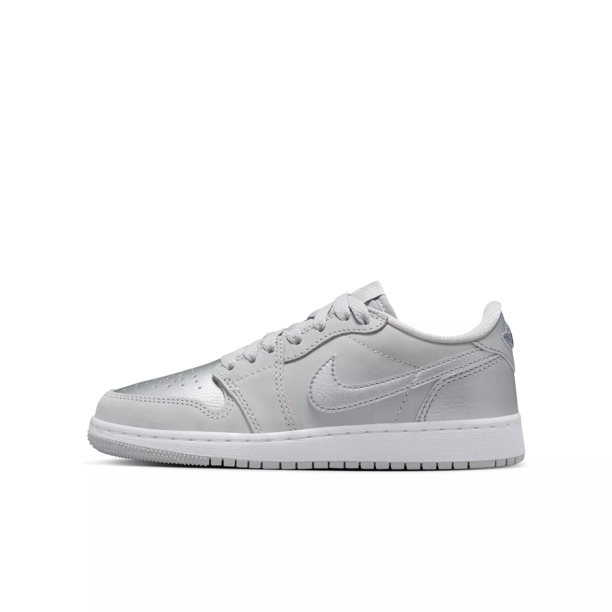 Jordan 1 Retro Low OG "Metallic Silver" Grade School Kids' Shoe - NEUTRAL GREY/METALLIC SILVER/WHITE