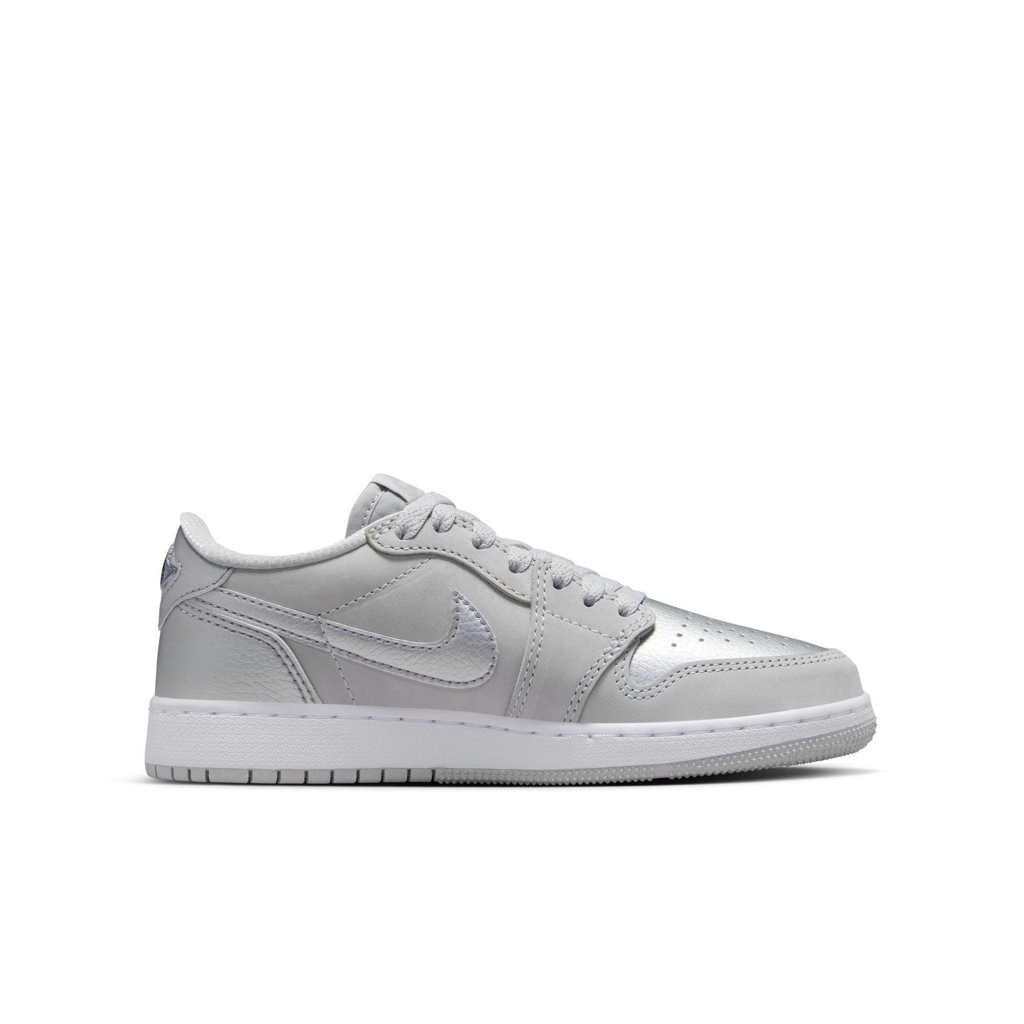 Jordan 1 Retro Low OG Grade School Kids' "Metallic Silver" Shoe
