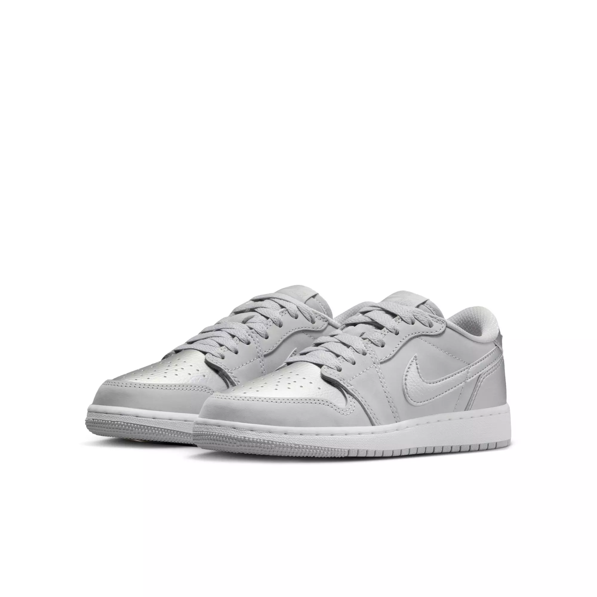 Jordan 1 Retro Low OG "Metallic Silver" Grade School Kids' Shoe - NEUTRAL GREY/METALLIC SILVER/WHITE