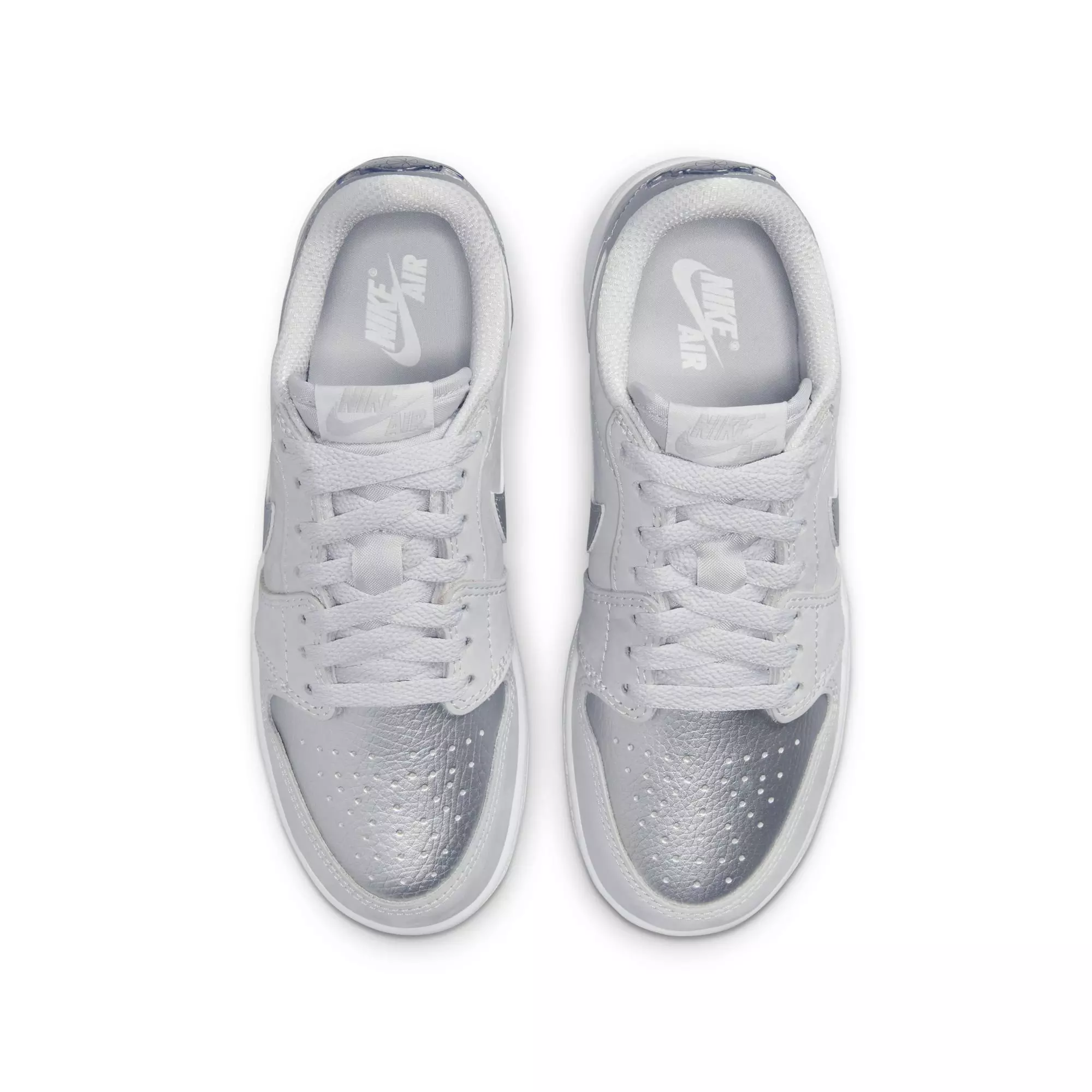 Jordan 1 Retro Low OG "Metallic Silver" Grade School Kids' Shoe - NEUTRAL GREY/METALLIC SILVER/WHITE