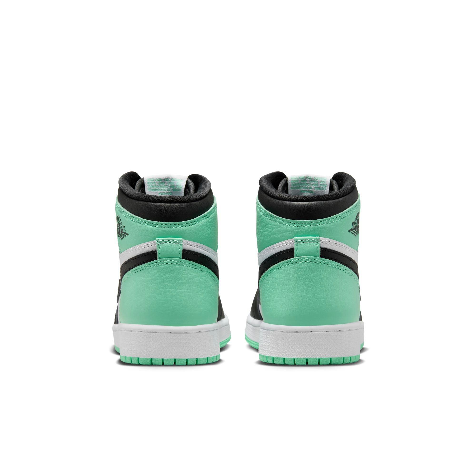 Jordan 1 Retro High OG "Green Glow" Grade School Kids' Shoe - WHITE/BLACK/GREEN GLOW Thumbnail View 10