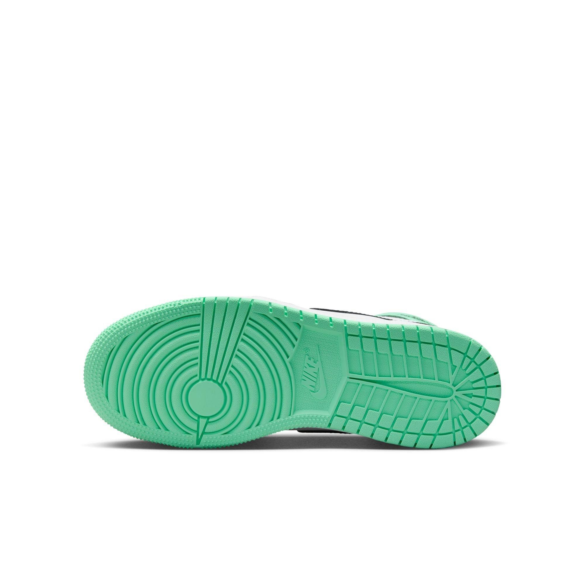 Jordan 1 Retro High OG "Green Glow" Grade School Kids' Shoe - WHITE/BLACK/GREEN GLOW Thumbnail View 12