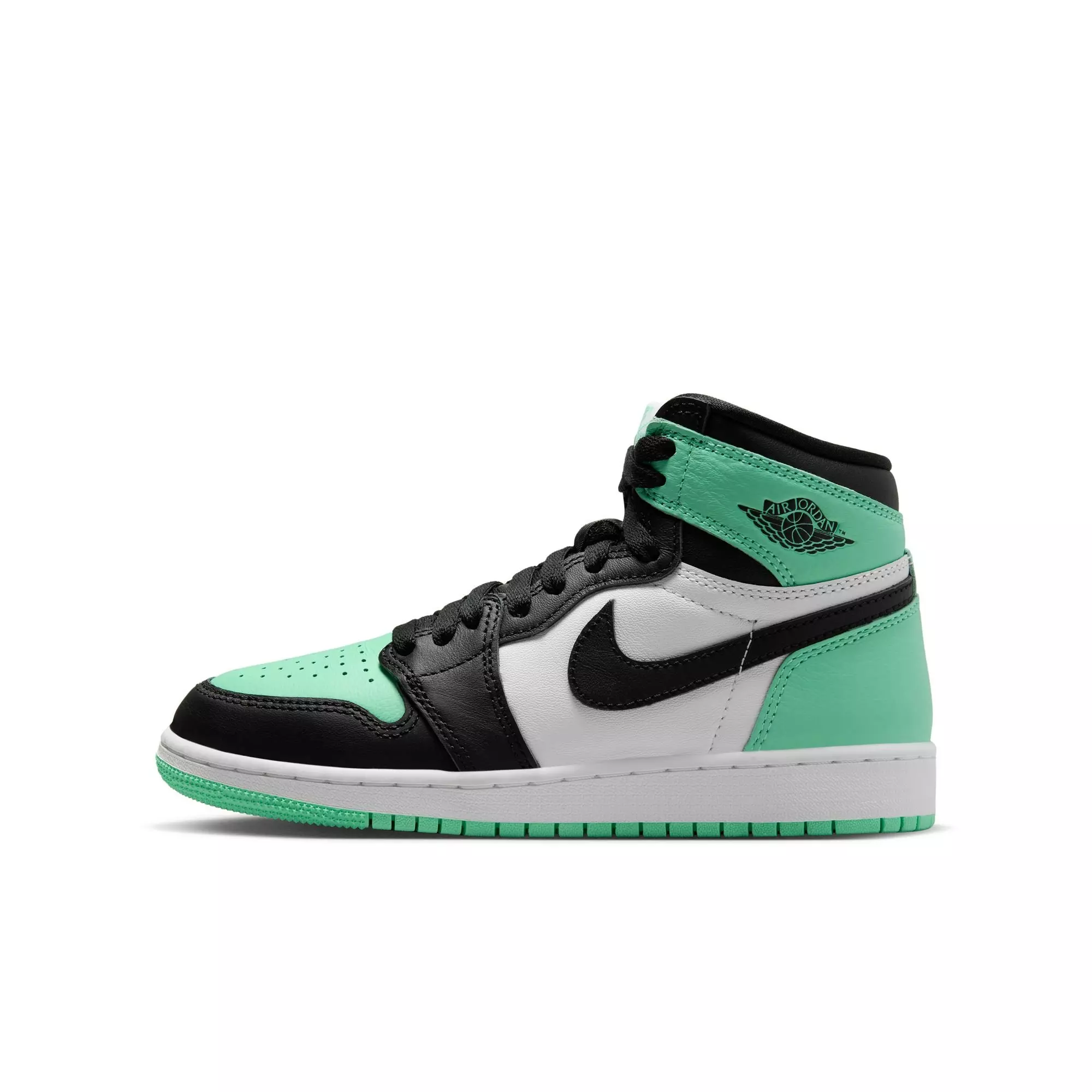 Jordan 1 Retro High OG "Green Glow" Grade School Kids' Shoe - WHITE/BLACK/GREEN GLOW