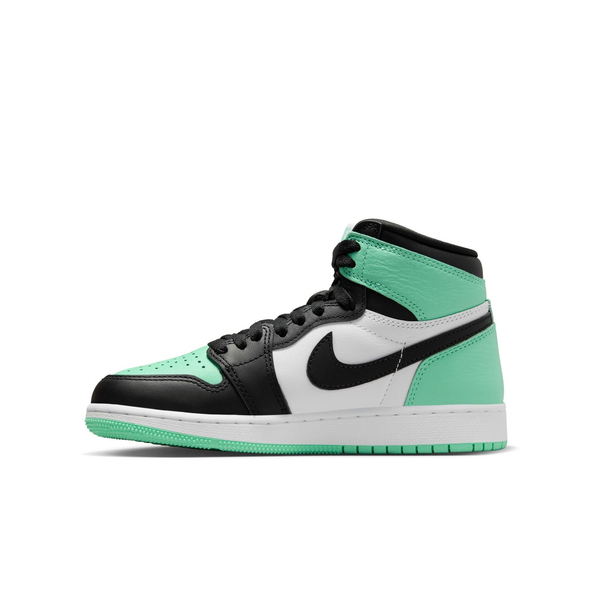Jordan 1 Retro High OG "Green Glow" Grade School Kids' Shoe - WHITE/BLACK/GREEN GLOW Thumbnail View 9