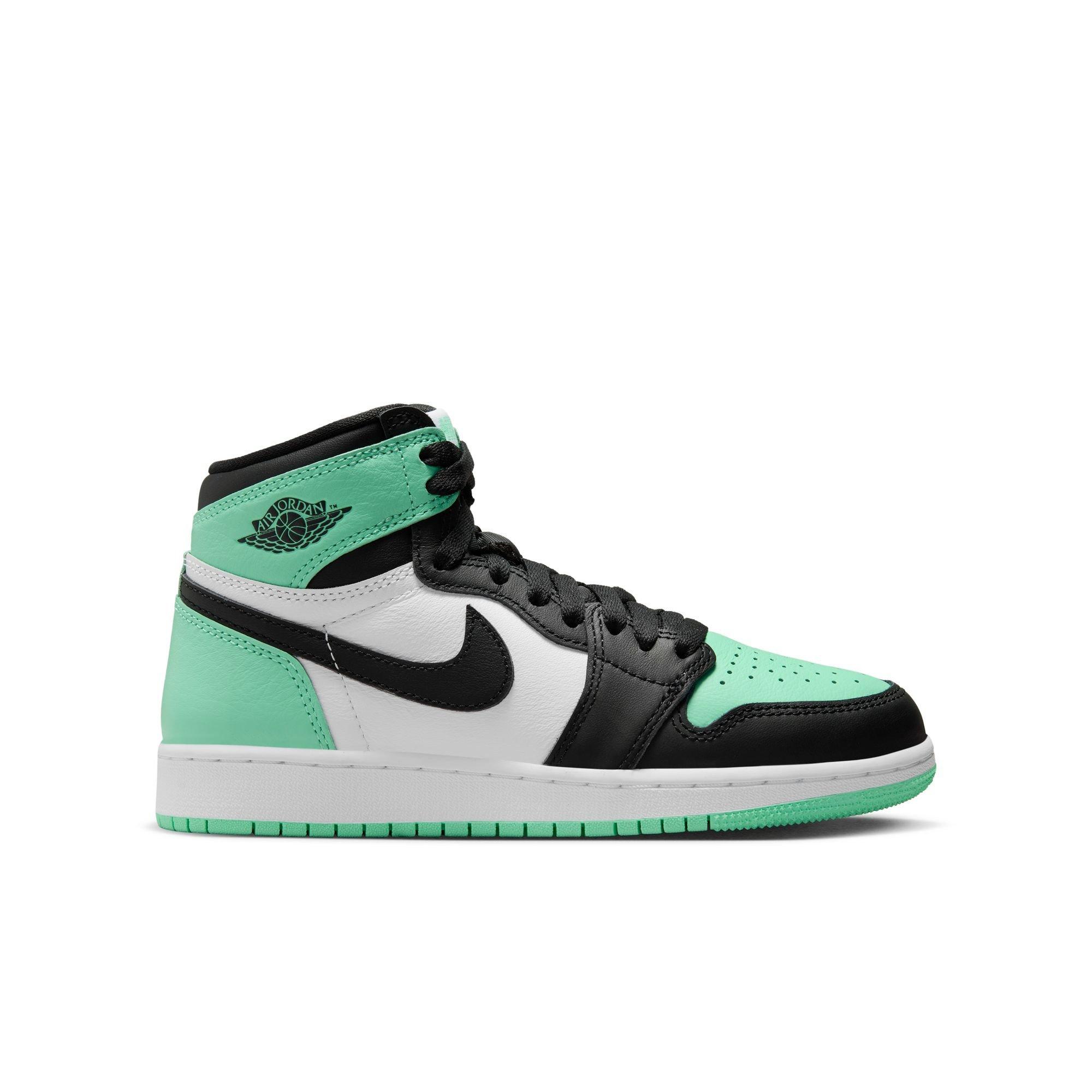 Jordan 1 Retro High OG "Green Glow" Grade School Kids' Shoe - WHITE/BLACK/GREEN GLOW Thumbnail View 1