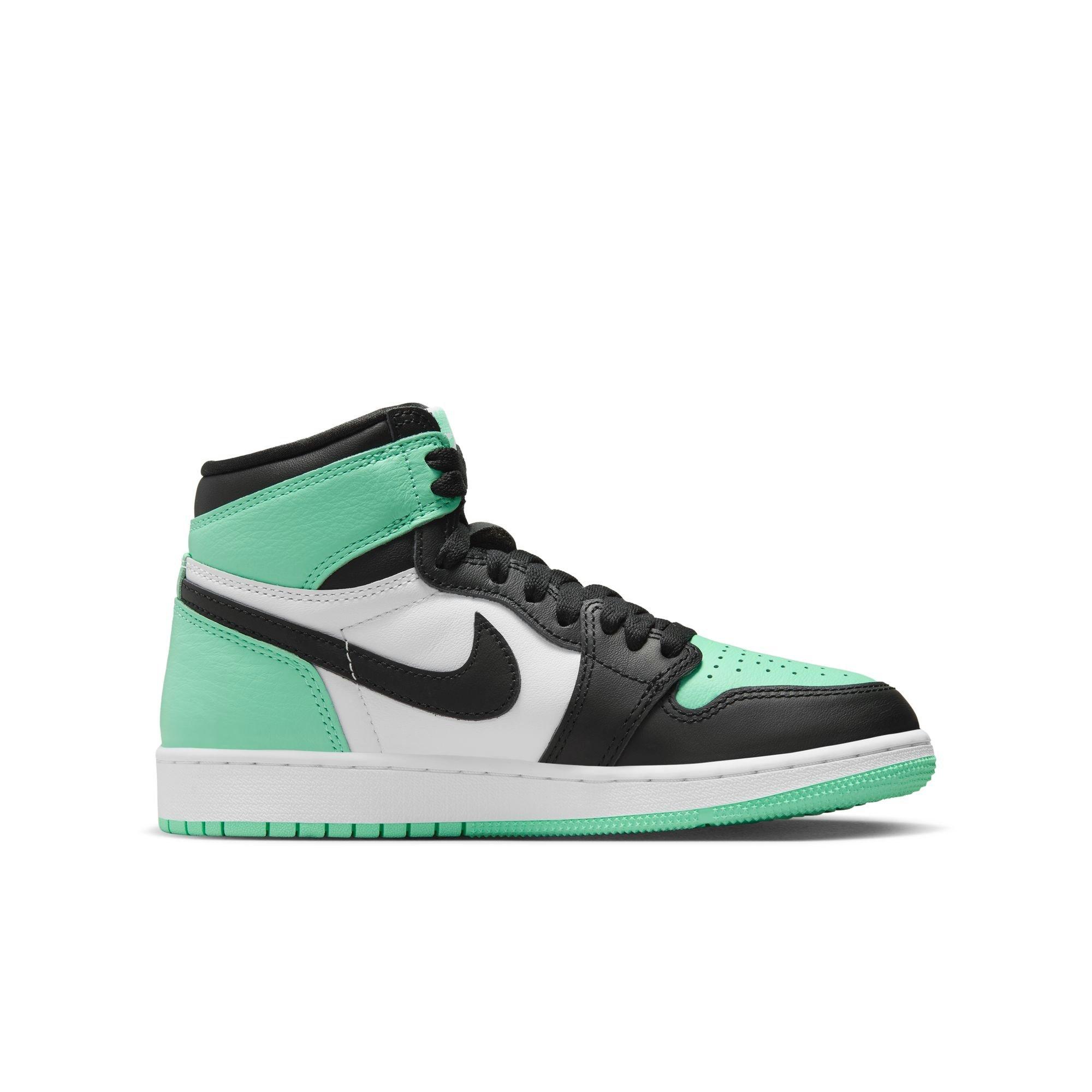 Jordan 1 Retro High OG "Green Glow" Grade School Kids' Shoe - WHITE/BLACK/GREEN GLOW Thumbnail View 2