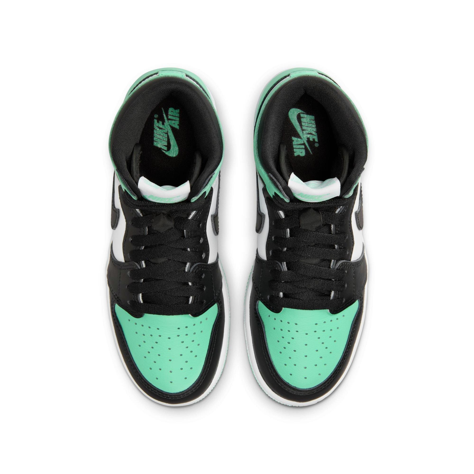 Jordan 1 Retro High OG "Green Glow" Grade School Kids' Shoe - WHITE/BLACK/GREEN GLOW Thumbnail View 11