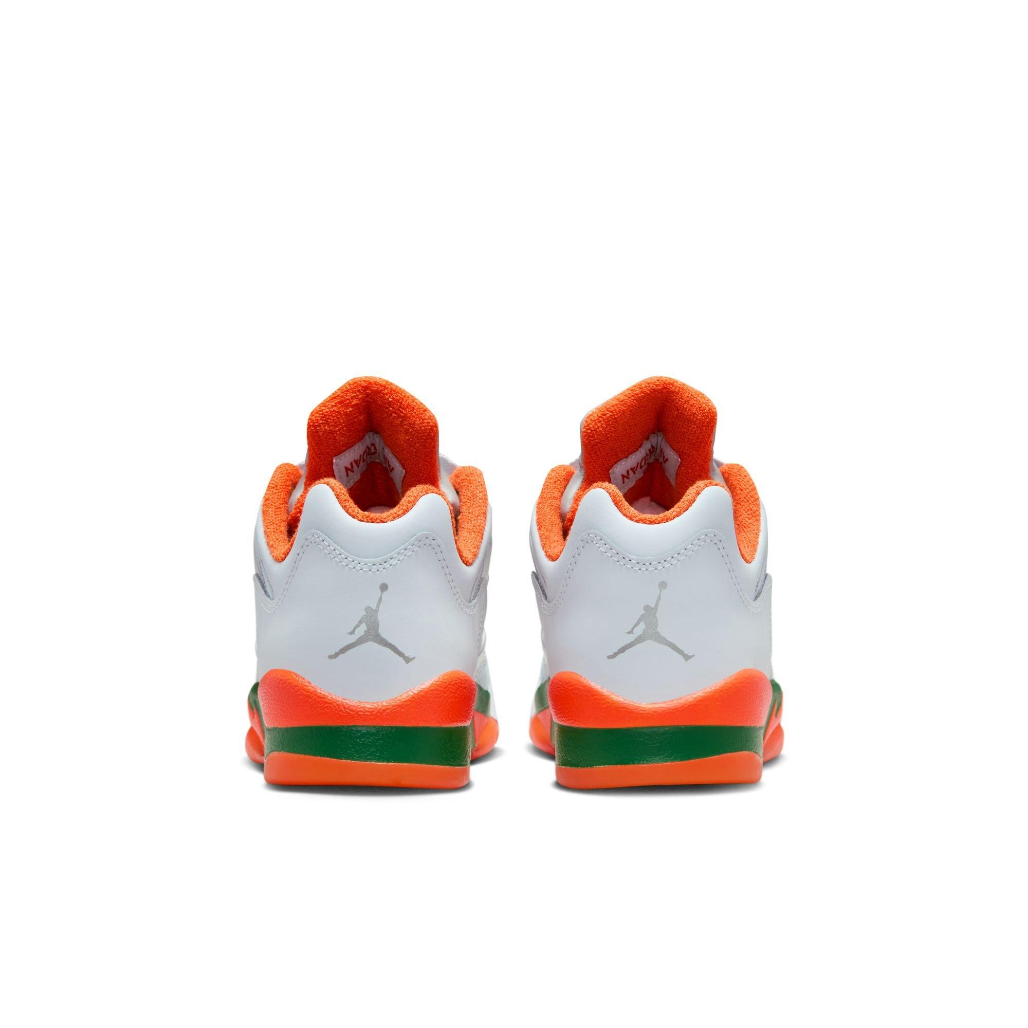 Jordan 5 Retro Low "Hurricanes" Grade School Kids' Shoe - FOOTBALL GREY/BRILLIANT ORNGE/PINE GREEN Thumbnail View 10