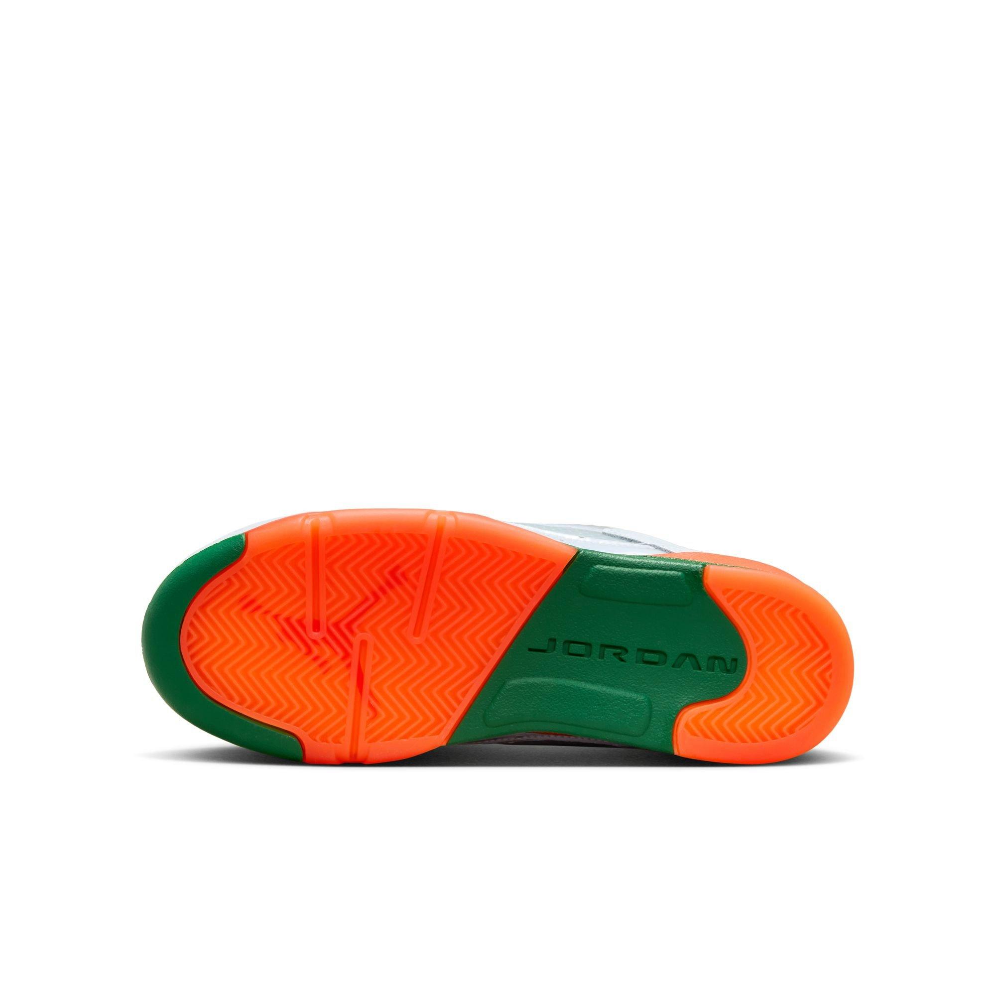 Jordan 5 Retro Low "Hurricanes" Grade School Kids' Shoe - FOOTBALL GREY/BRILLIANT ORNGE/PINE GREEN Thumbnail View 12