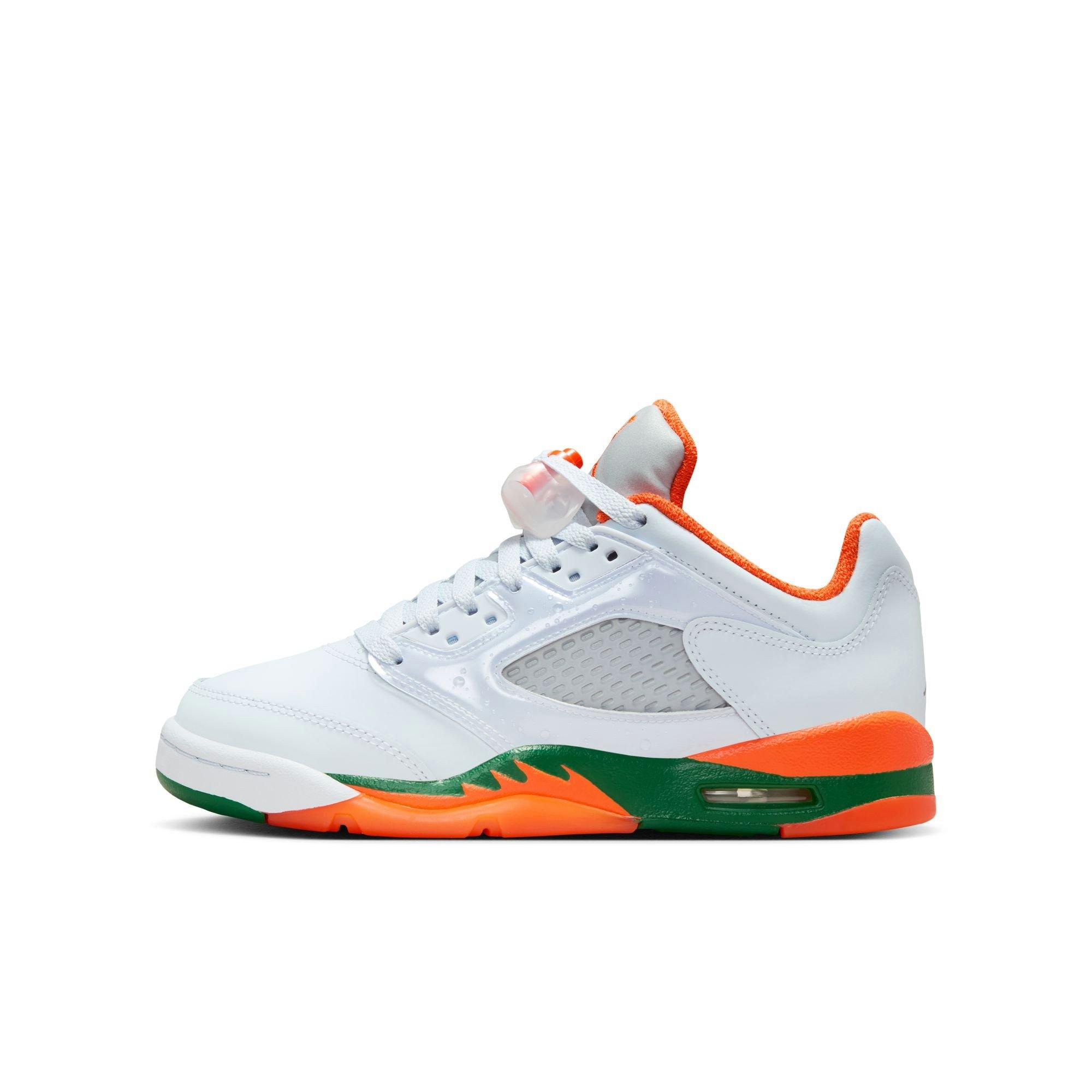 Jordan 5 Retro Low "Hurricanes" Grade School Kids' Shoe - FOOTBALL GREY/BRILLIANT ORNGE/PINE GREEN Thumbnail View 8