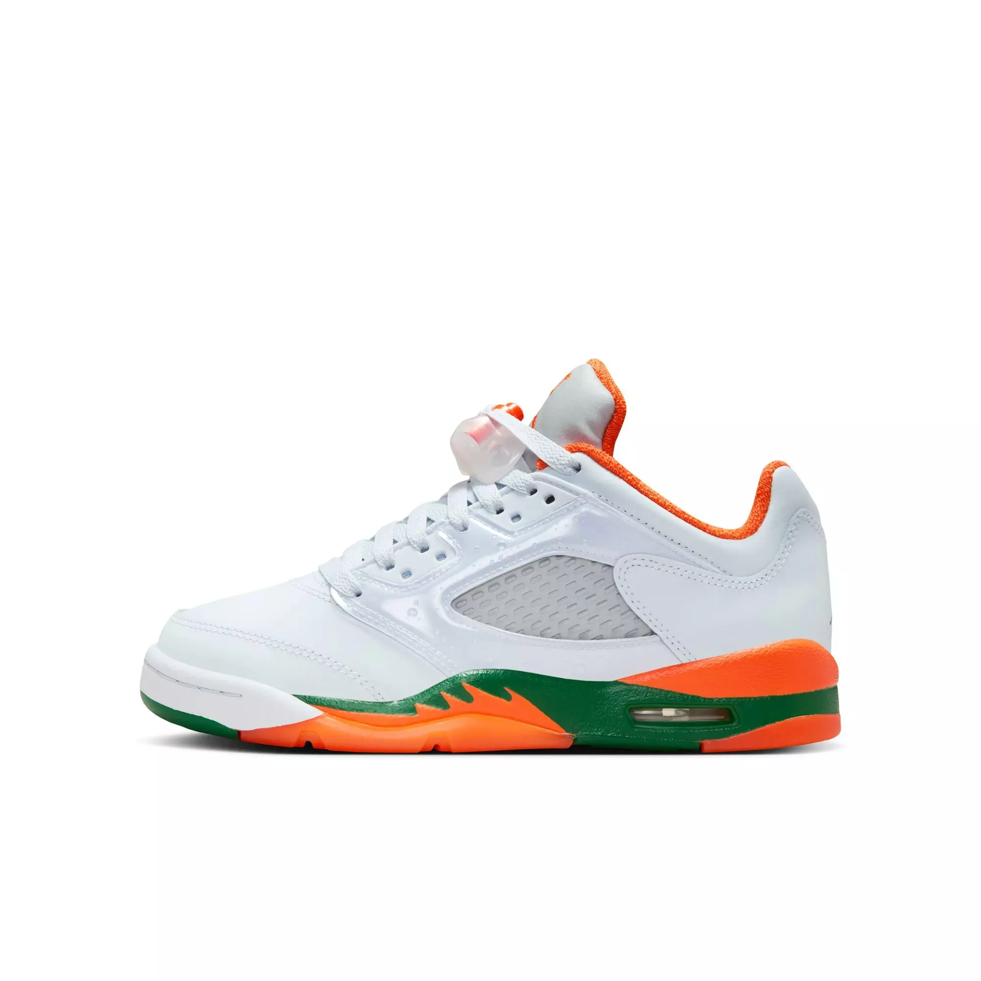 Jordan 5 Retro Low "Hurricanes" Grade School Kids' Shoe - FOOTBALL GREY/BRILLIANT ORNGE/PINE GREEN