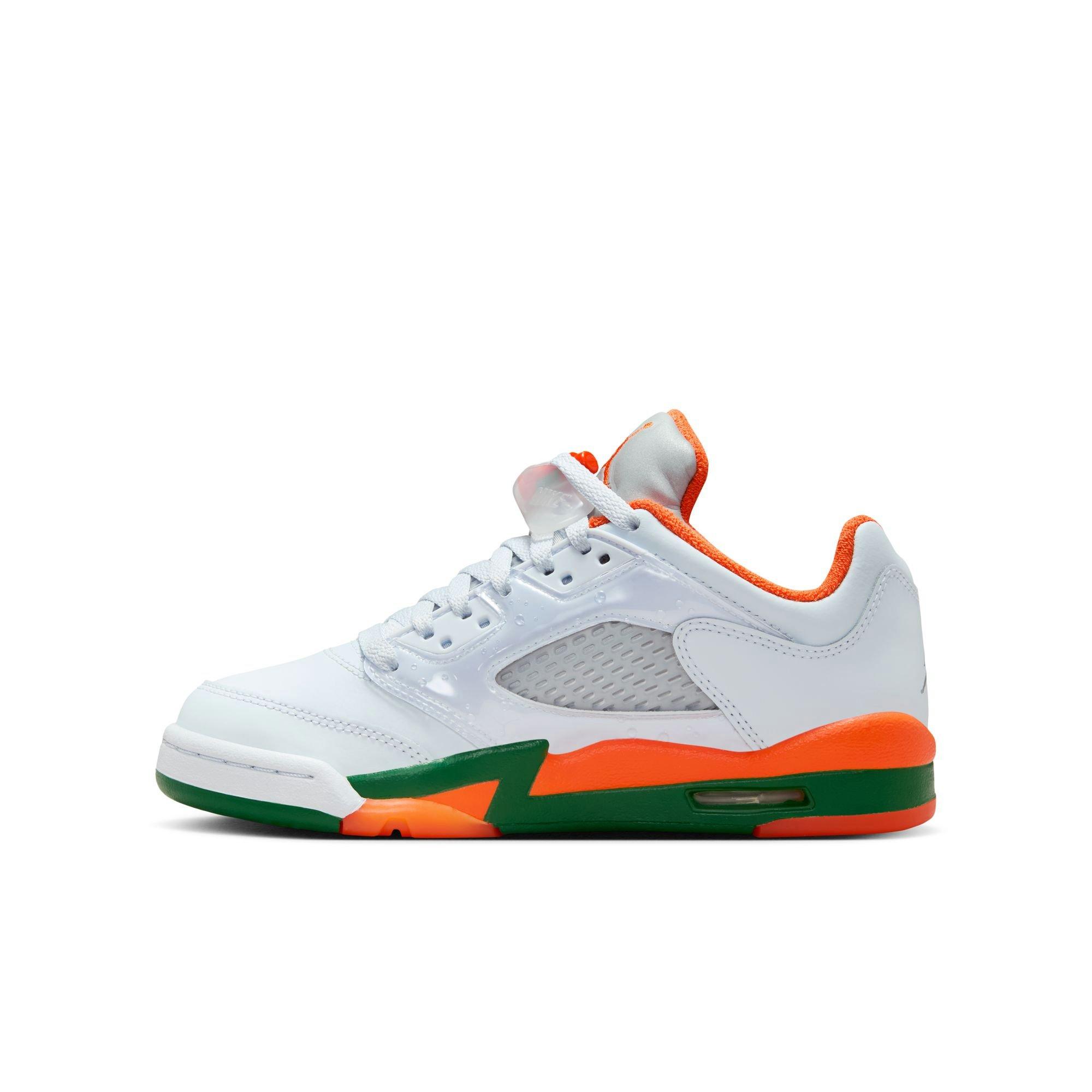 Jordan 5 Retro Low "Hurricanes" Grade School Kids' Shoe - FOOTBALL GREY/BRILLIANT ORNGE/PINE GREEN Thumbnail View 9