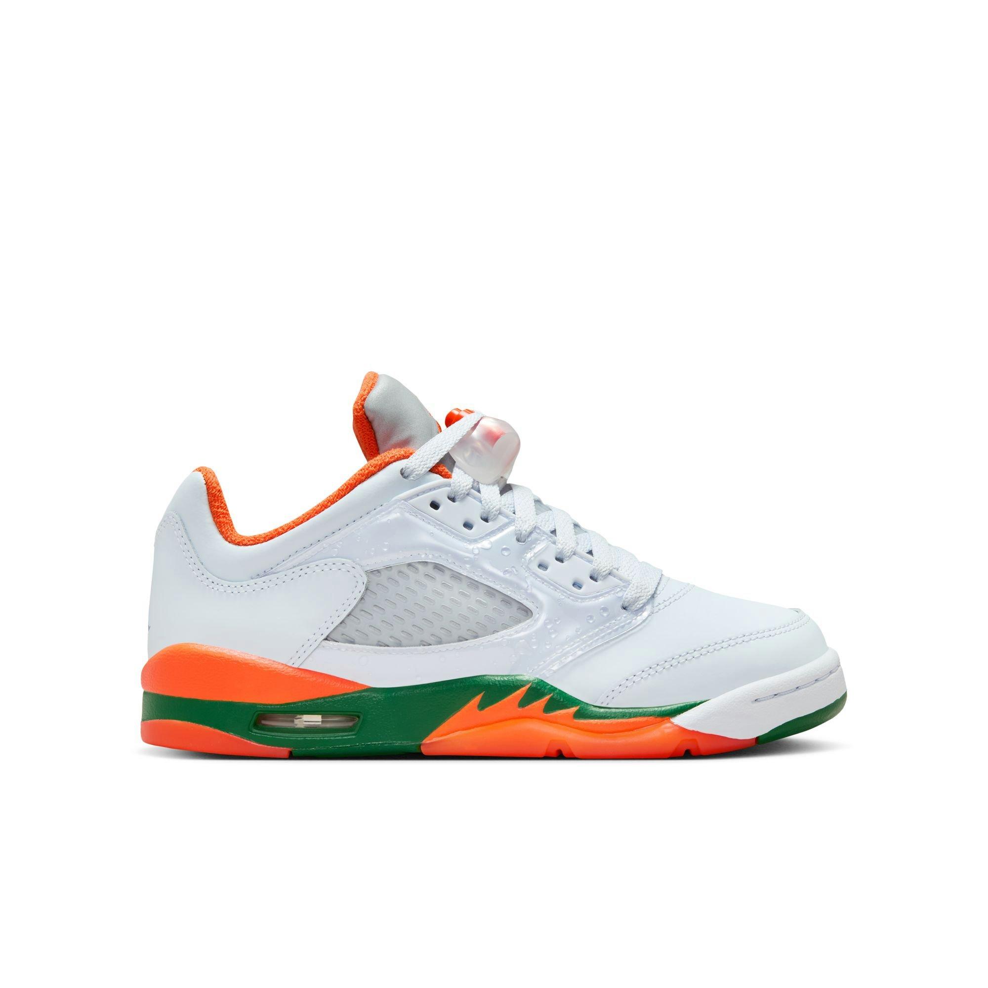 Jordan 5 Retro Low "Hurricanes" Grade School Kids' Shoe - FOOTBALL GREY/BRILLIANT ORNGE/PINE GREEN Thumbnail View 1
