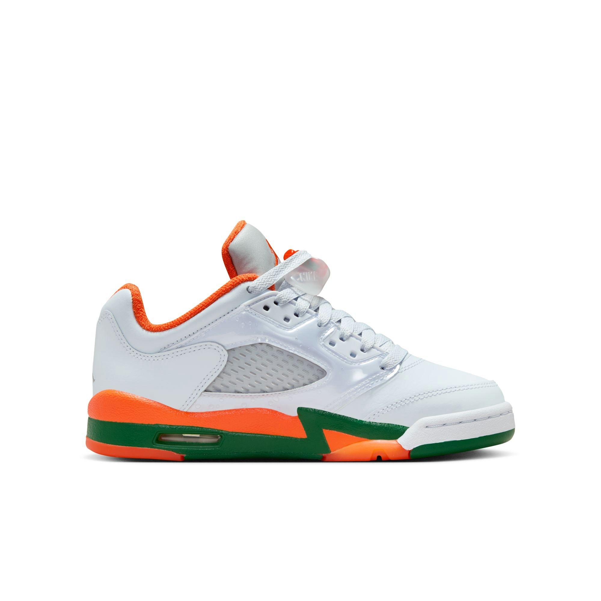 Jordan 5 Retro Low "Hurricanes" Grade School Kids' Shoe - FOOTBALL GREY/BRILLIANT ORNGE/PINE GREEN Thumbnail View 2