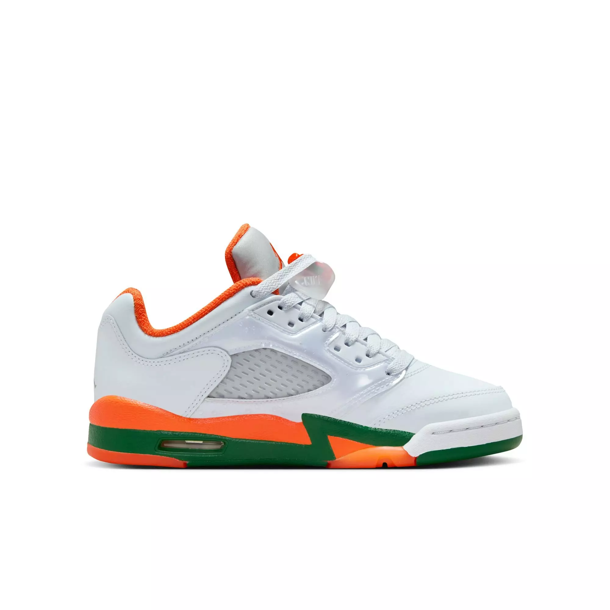 Jordan 5 Retro Low "Hurricanes" Grade School Kids' Shoe - FOOTBALL GREY/BRILLIANT ORNGE/PINE GREEN