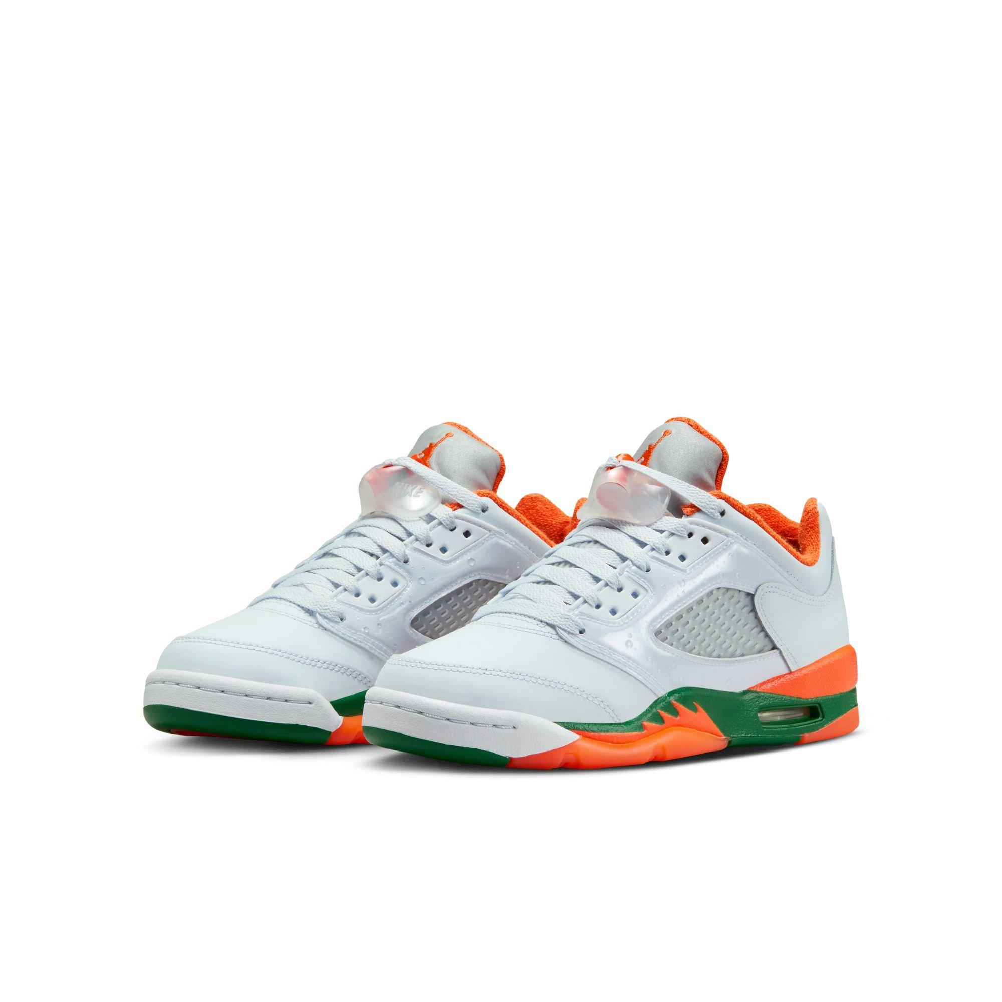 Jordan 5 Retro Low "Hurricanes" Grade School Kids' Shoe - FOOTBALL GREY/BRILLIANT ORNGE/PINE GREEN Thumbnail View 3