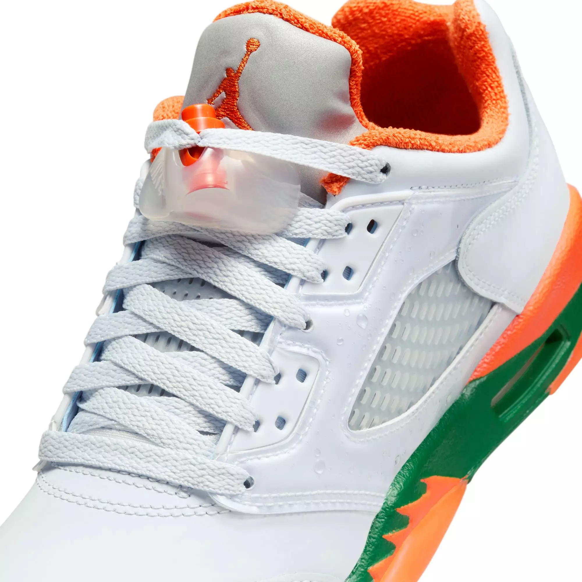 Jordan 5 Retro Low "Hurricanes" Grade School Kids' Shoe - FOOTBALL GREY/BRILLIANT ORNGE/PINE GREEN