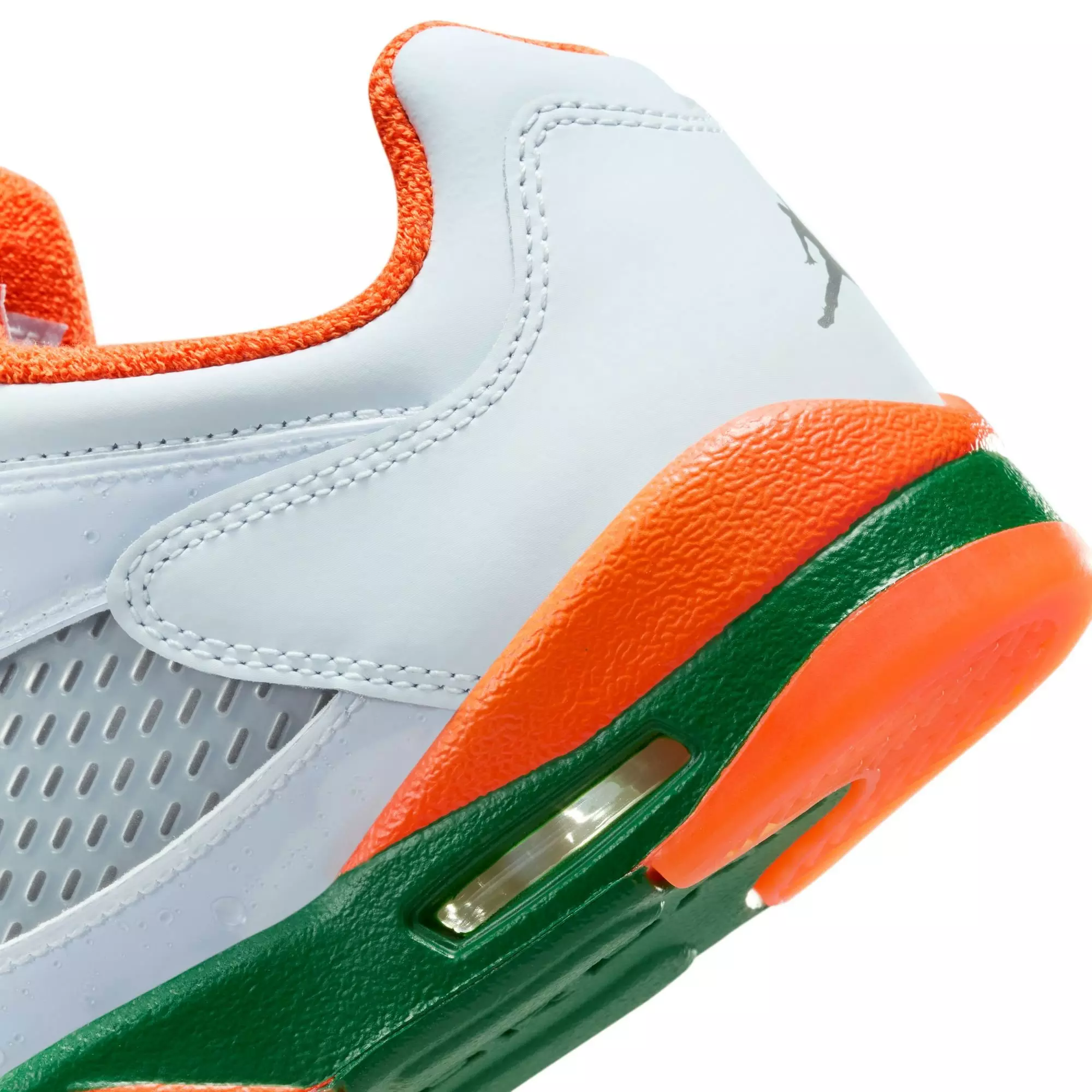 Jordan 5 Retro Low "Hurricanes" Grade School Kids' Shoe - FOOTBALL GREY/BRILLIANT ORNGE/PINE GREEN