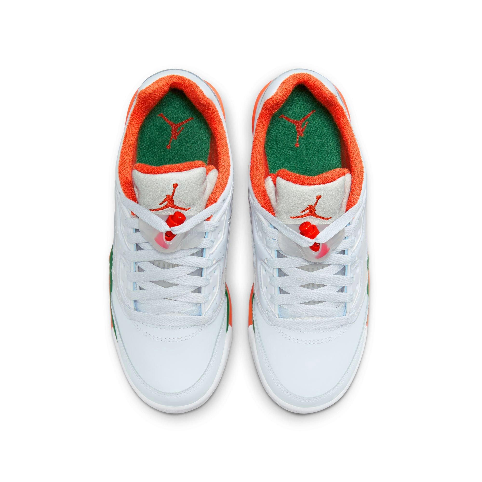 Jordan 5 Retro Low "Hurricanes" Grade School Kids' Shoe - FOOTBALL GREY/BRILLIANT ORNGE/PINE GREEN Thumbnail View 11