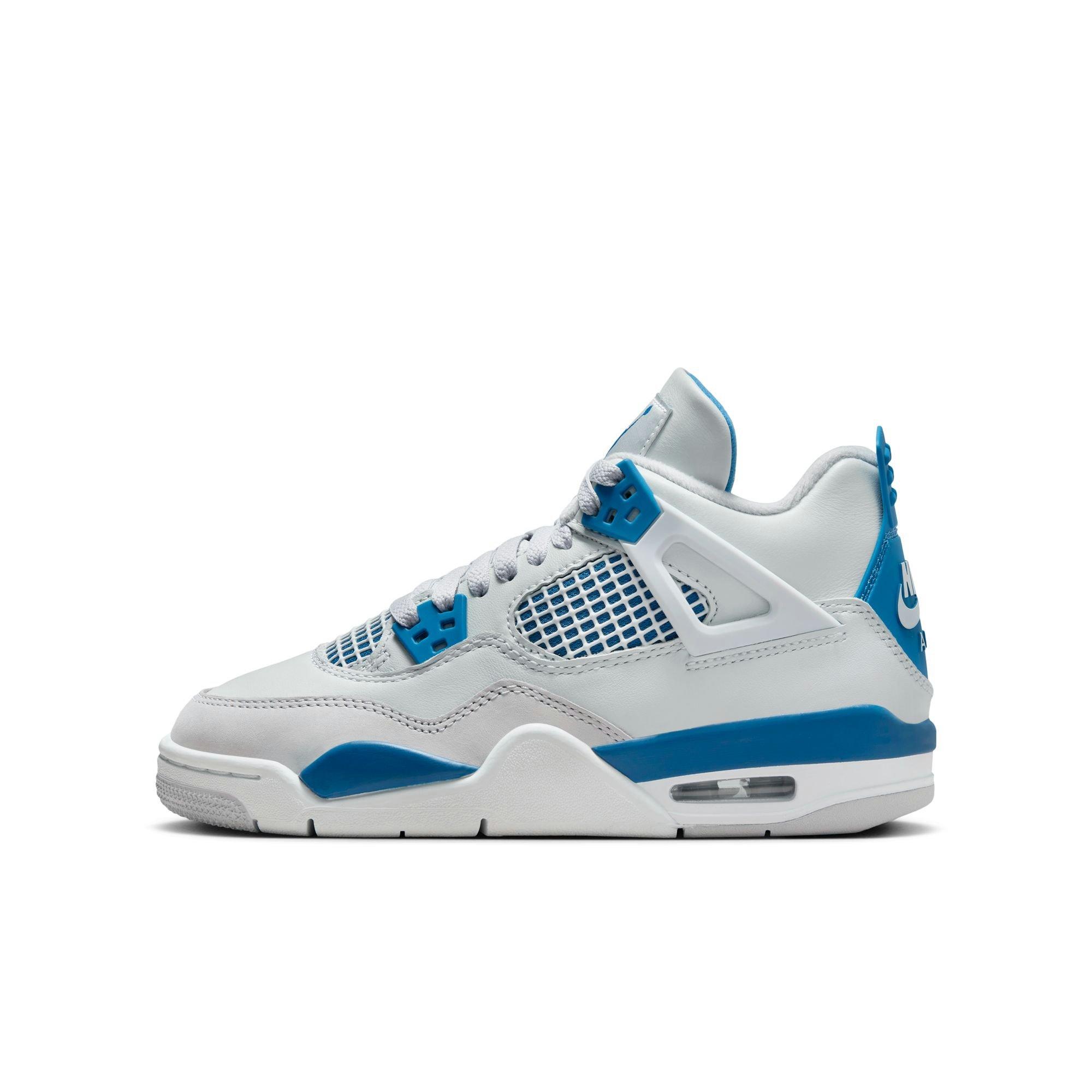 Jordan 4 Retro "Industrial Blue" Grade School Kids' Shoe - OFF WHITE/MILITARY BLUE/NEUTRAL GREY Thumbnail View 6