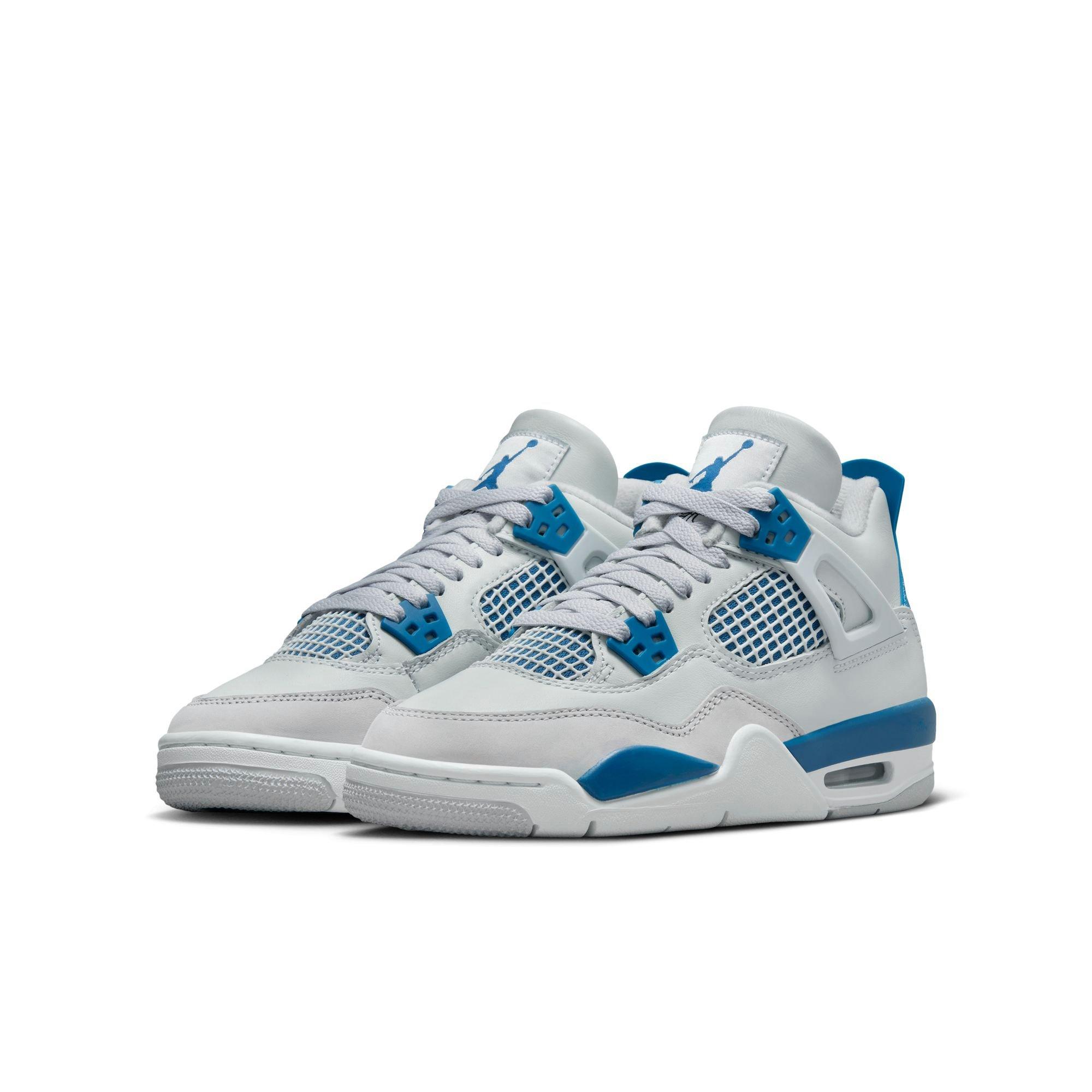 Jordan 4 Retro "Industrial Blue" Grade School Kids' Shoe - OFF WHITE/MILITARY BLUE/NEUTRAL GREY Thumbnail View 3