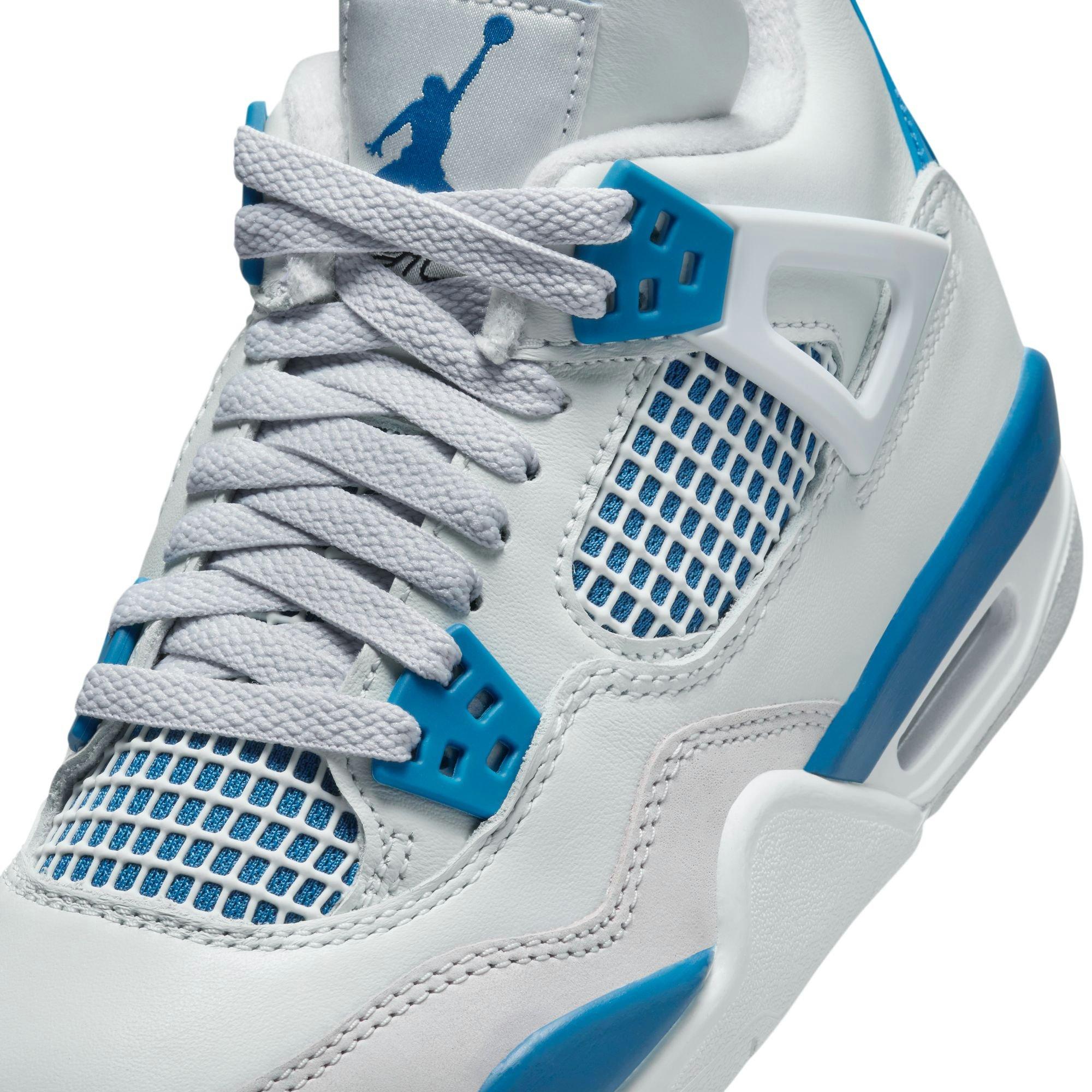 Jordan 4 Retro "Industrial Blue" Grade School Kids' Shoe - OFF WHITE/MILITARY BLUE/NEUTRAL GREY Thumbnail View 4