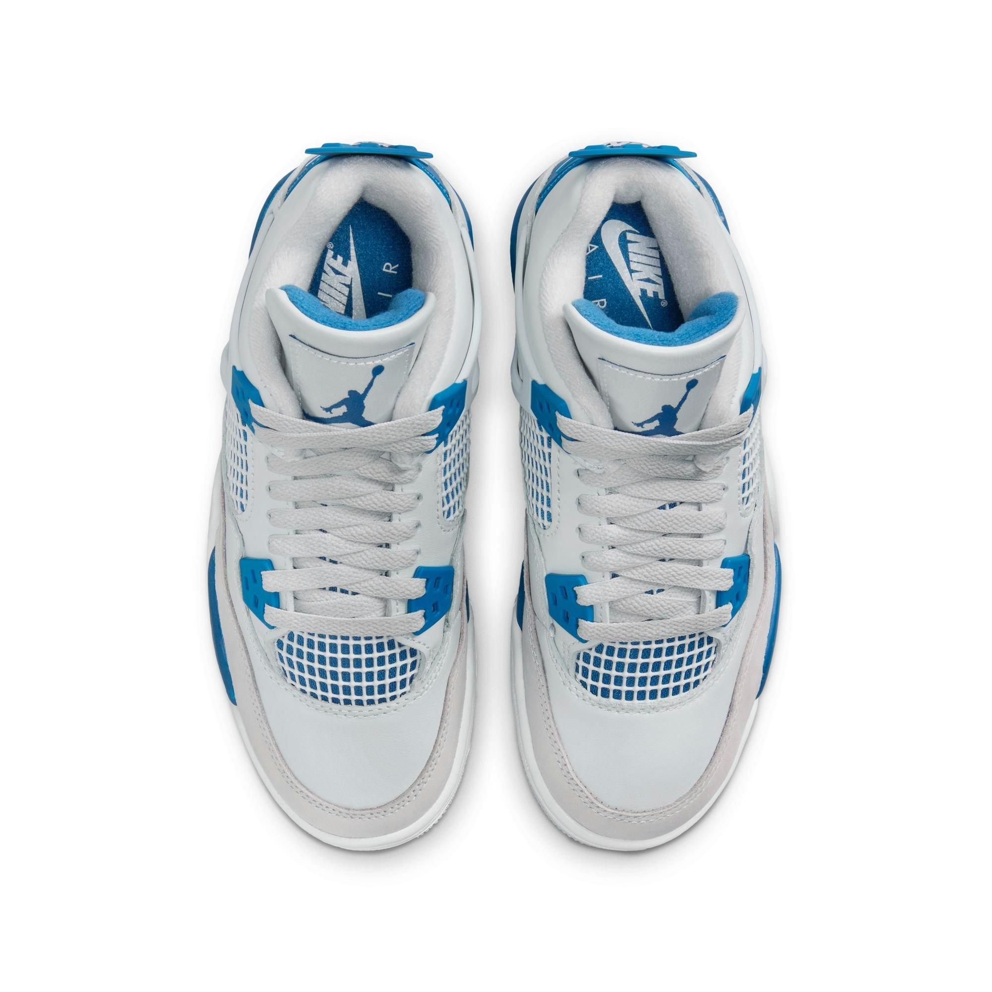 Jordan 4 Retro "Industrial Blue" Grade School Kids' Shoe - OFF WHITE/MILITARY BLUE/NEUTRAL GREY Thumbnail View 9
