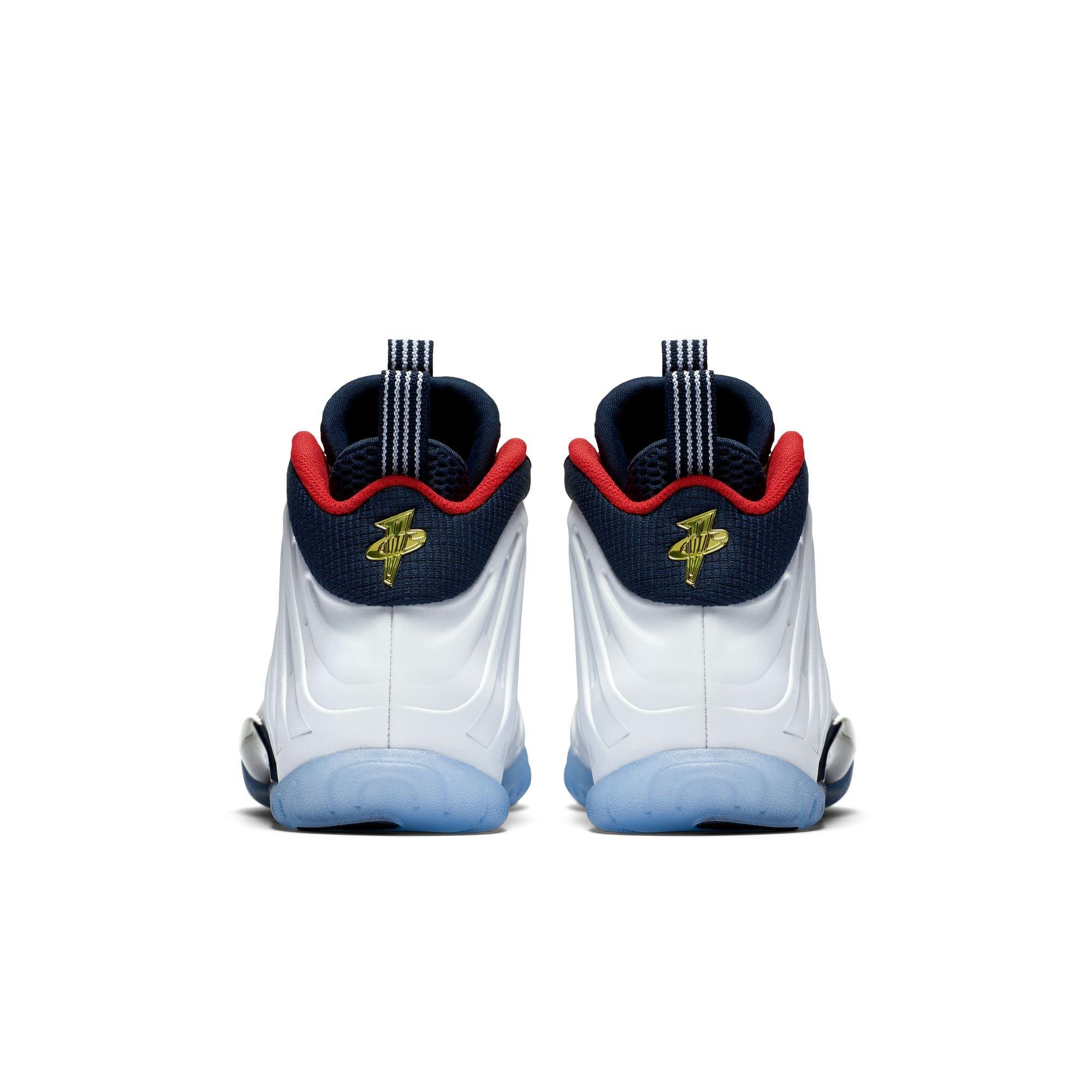Nike Little Posite One "Obsidian/White/Red" Grade School Kids' Shoe - NAVY/RED/WHITE Thumbnail View 6