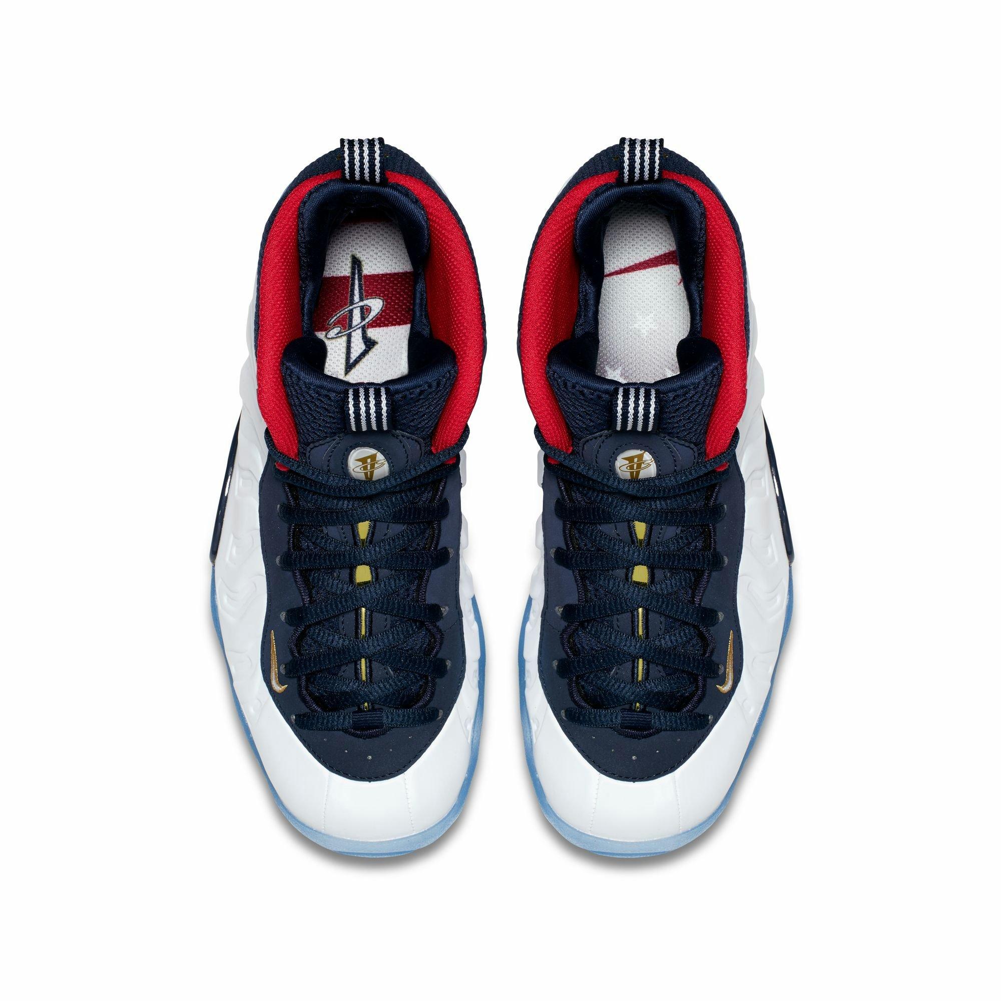 Nike Little Posite One "Obsidian/White/Red" Grade School Kids' Shoe - NAVY/RED/WHITE Thumbnail View 7