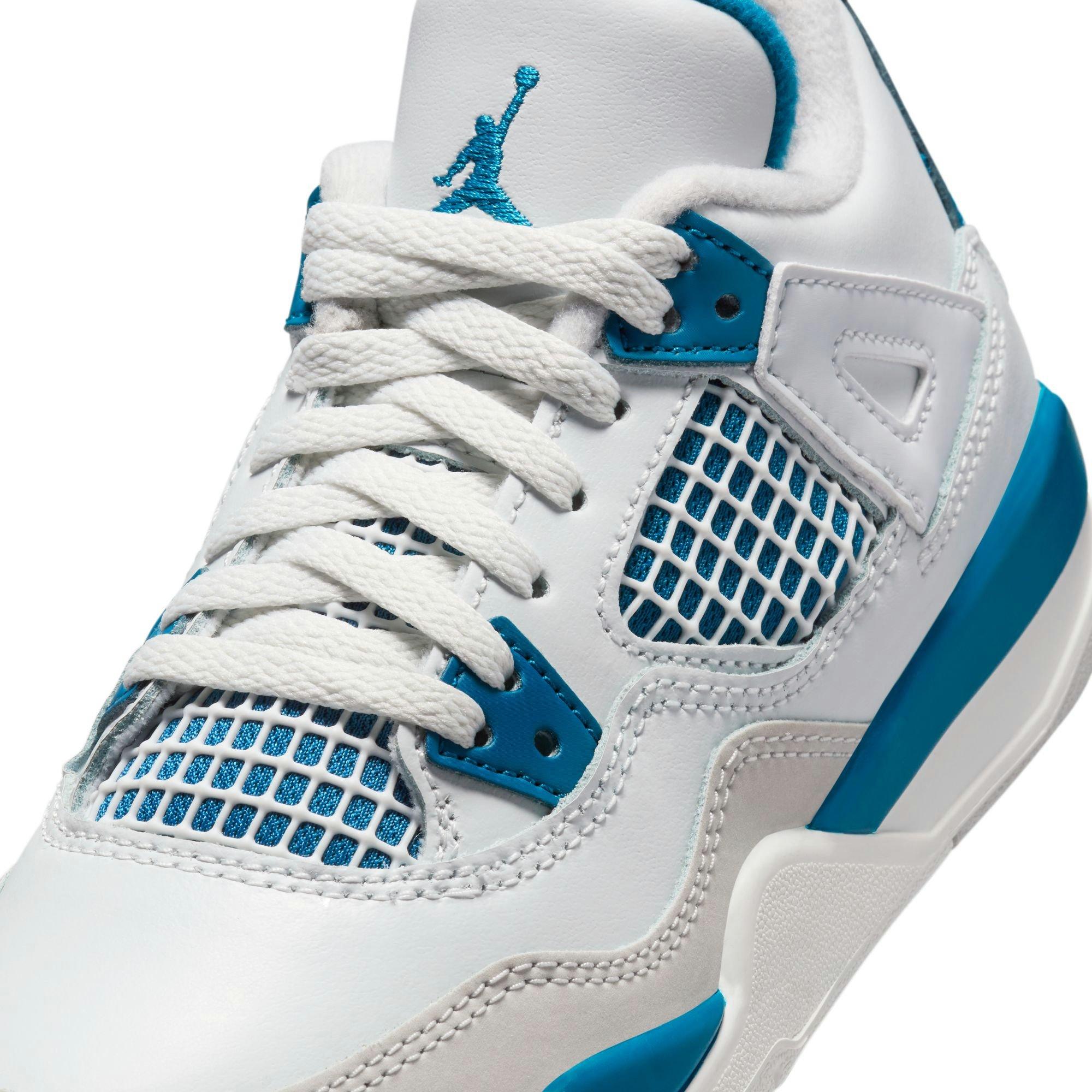 Jordan 4 Retro "Industrial Blue" Preschool Kids' Shoe - OFF WHITE/MILITARY BLUE/NEUTRAL GREY Thumbnail View 4