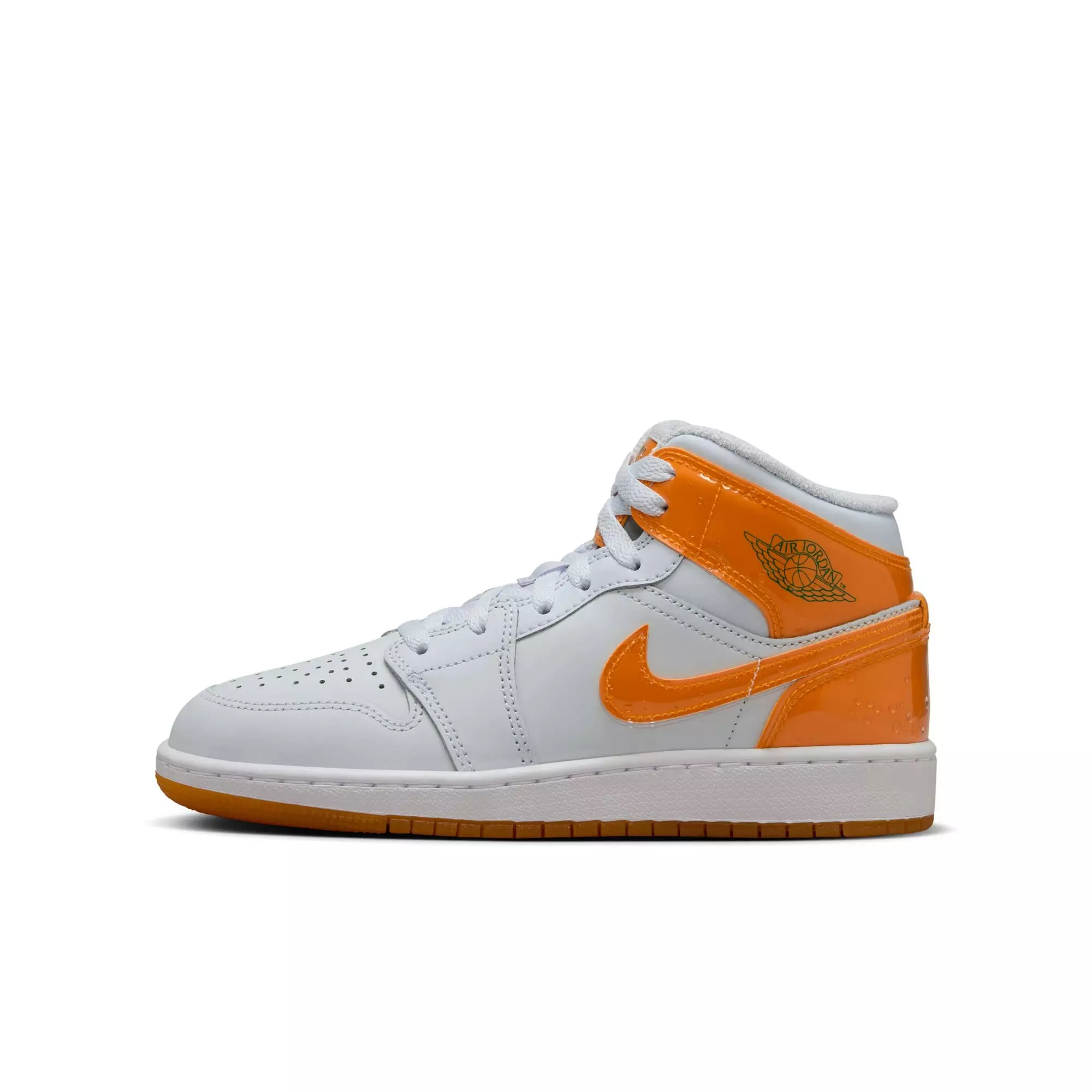 Jordan 1 Mid SE "Football Grey/Orange Peel/Pine Green" Grade School Boys' Shoe - GREY/ORANGE