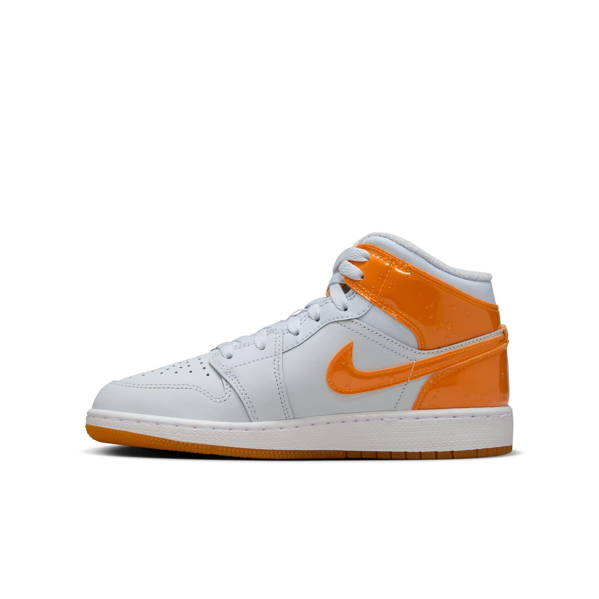 Jordan 1 Mid SE Grade School Boys' "Football Grey/Orange Peel/Pine Green" Shoe