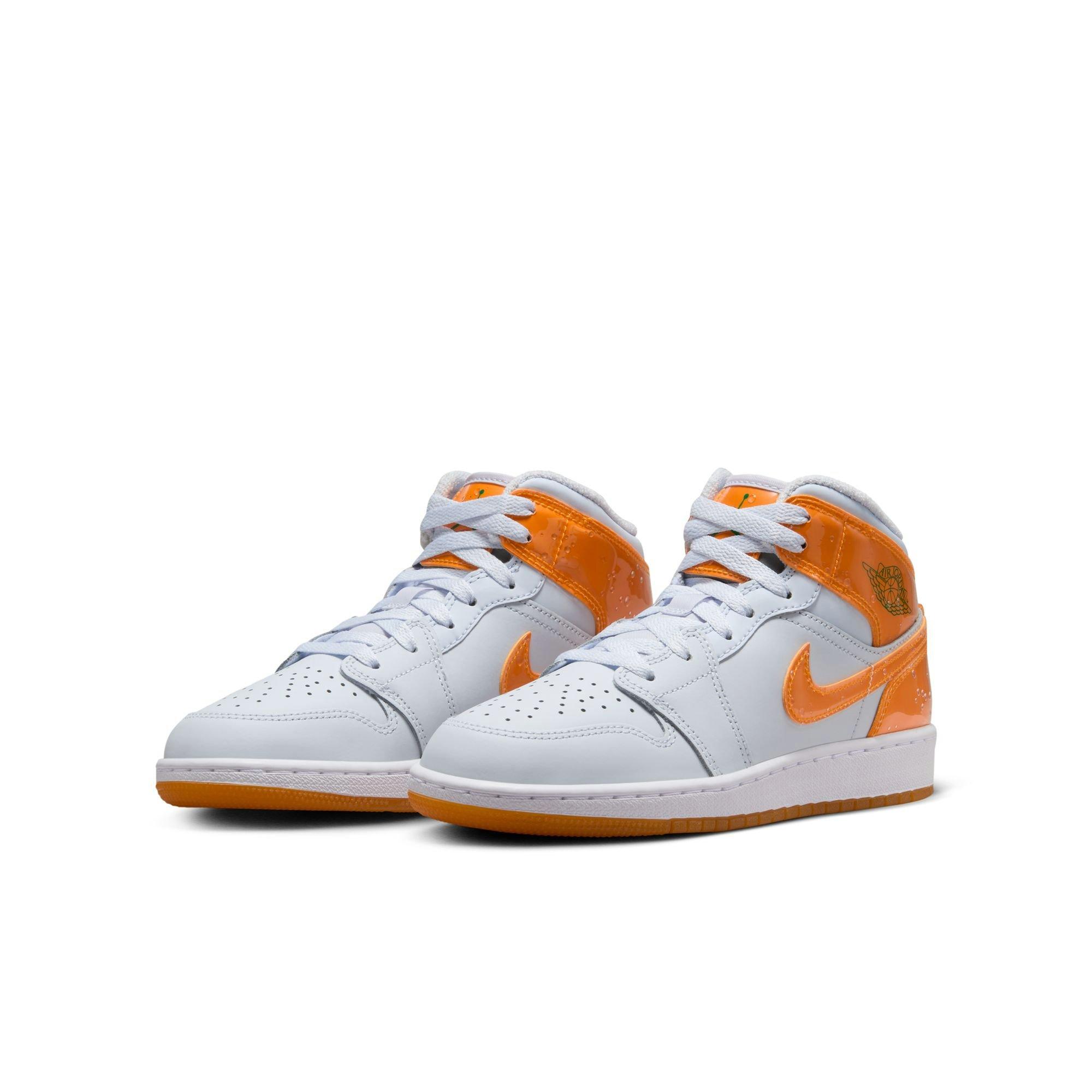 Jordan 1 Mid SE Grade School Boys' "Football Grey/Orange Peel/Pine Green" Shoe