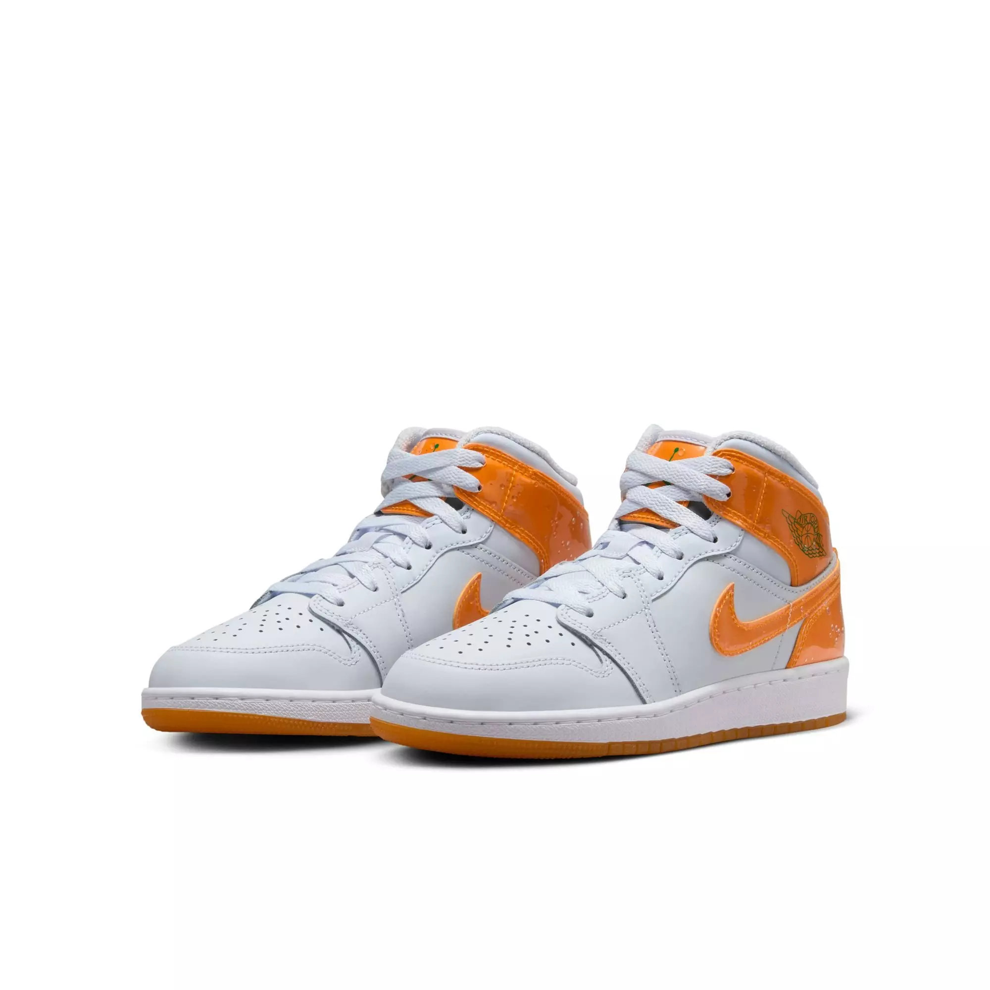 Jordan 1 Mid SE "Football Grey/Orange Peel/Pine Green" Grade School Boys' Shoe - GREY/ORANGE