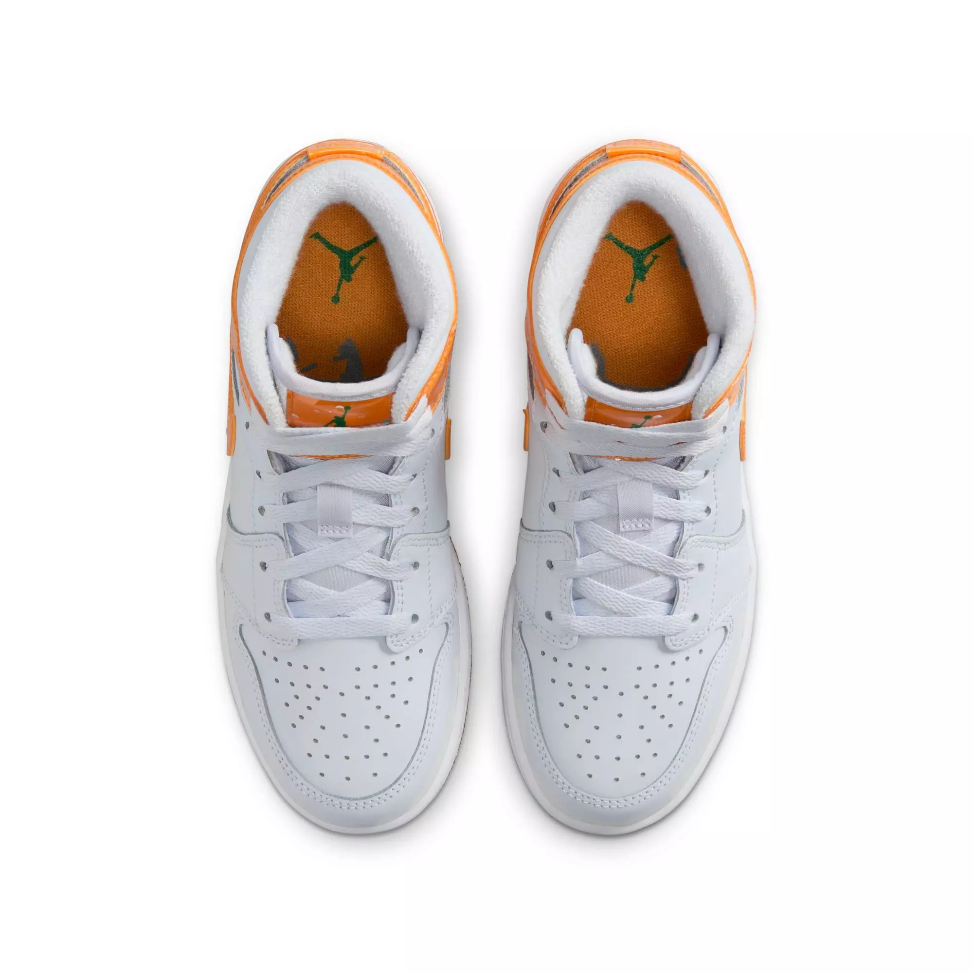Jordan 1 Mid SE "Football Grey/Orange Peel/Pine Green" Grade School Boys' Shoe - GREY/ORANGE