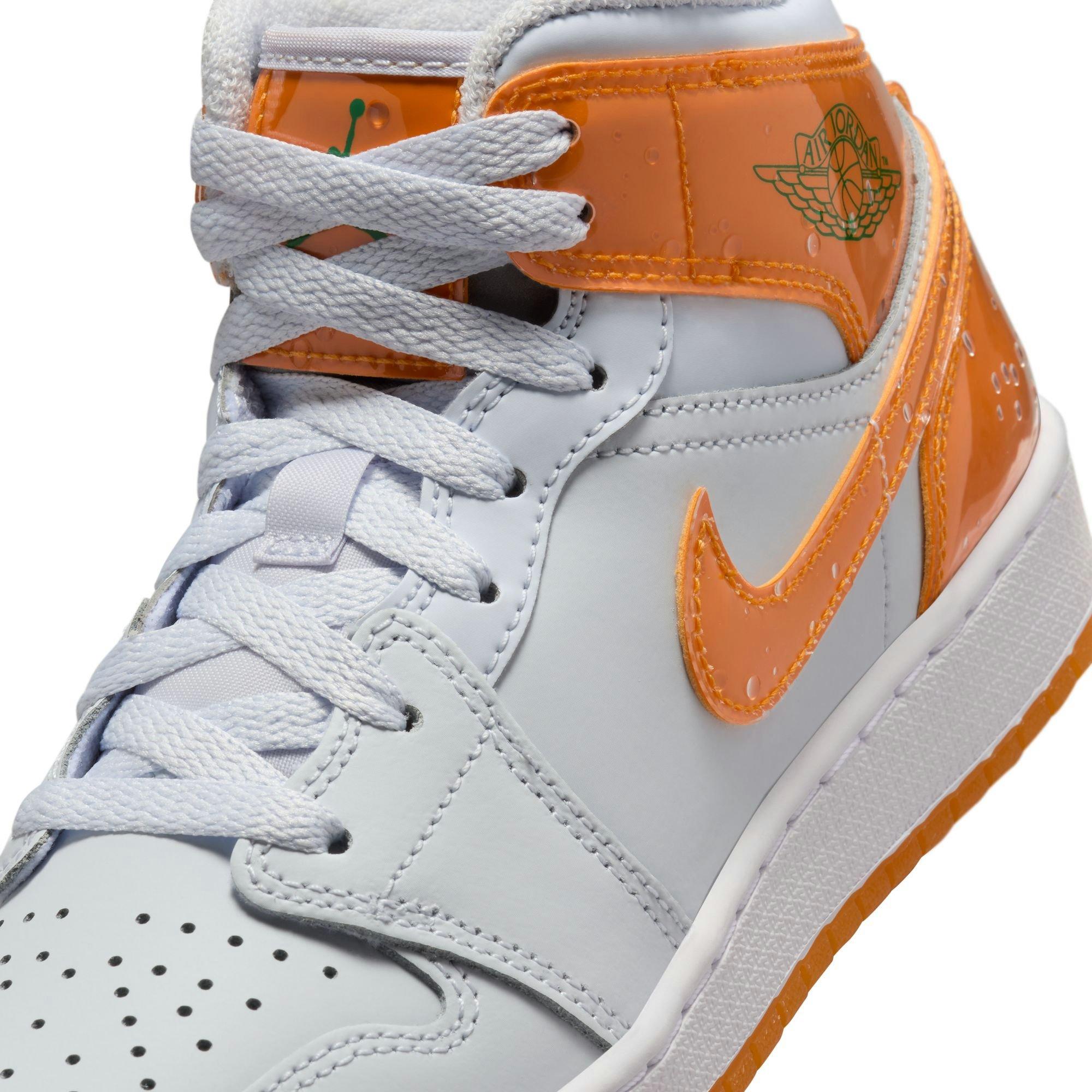 Jordan 1 Mid SE Grade School Boys' "Football Grey/Orange Peel/Pine Green" Shoe