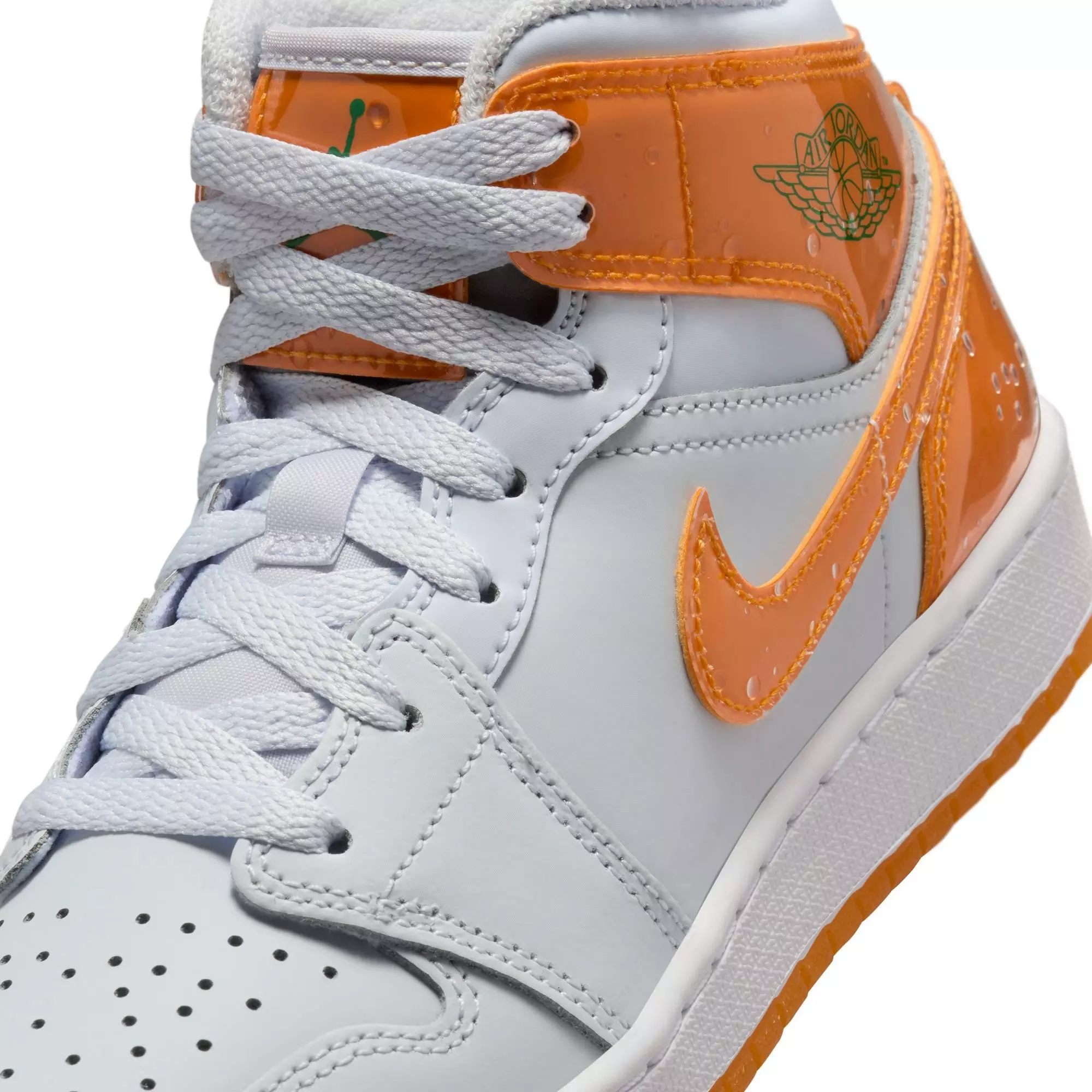 Jordan 1 Mid SE "Football Grey/Orange Peel/Pine Green" Grade School Boys' Shoe - GREY/ORANGE