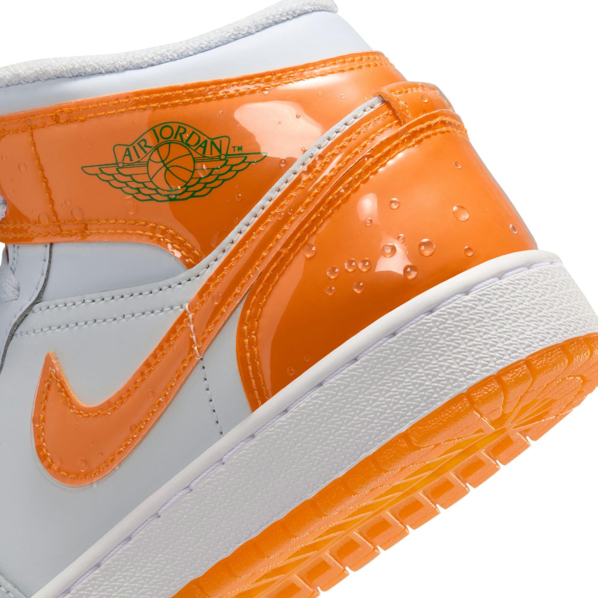 Jordan 1 Mid SE Grade School Boys' "Football Grey/Orange Peel/Pine Green" Shoe