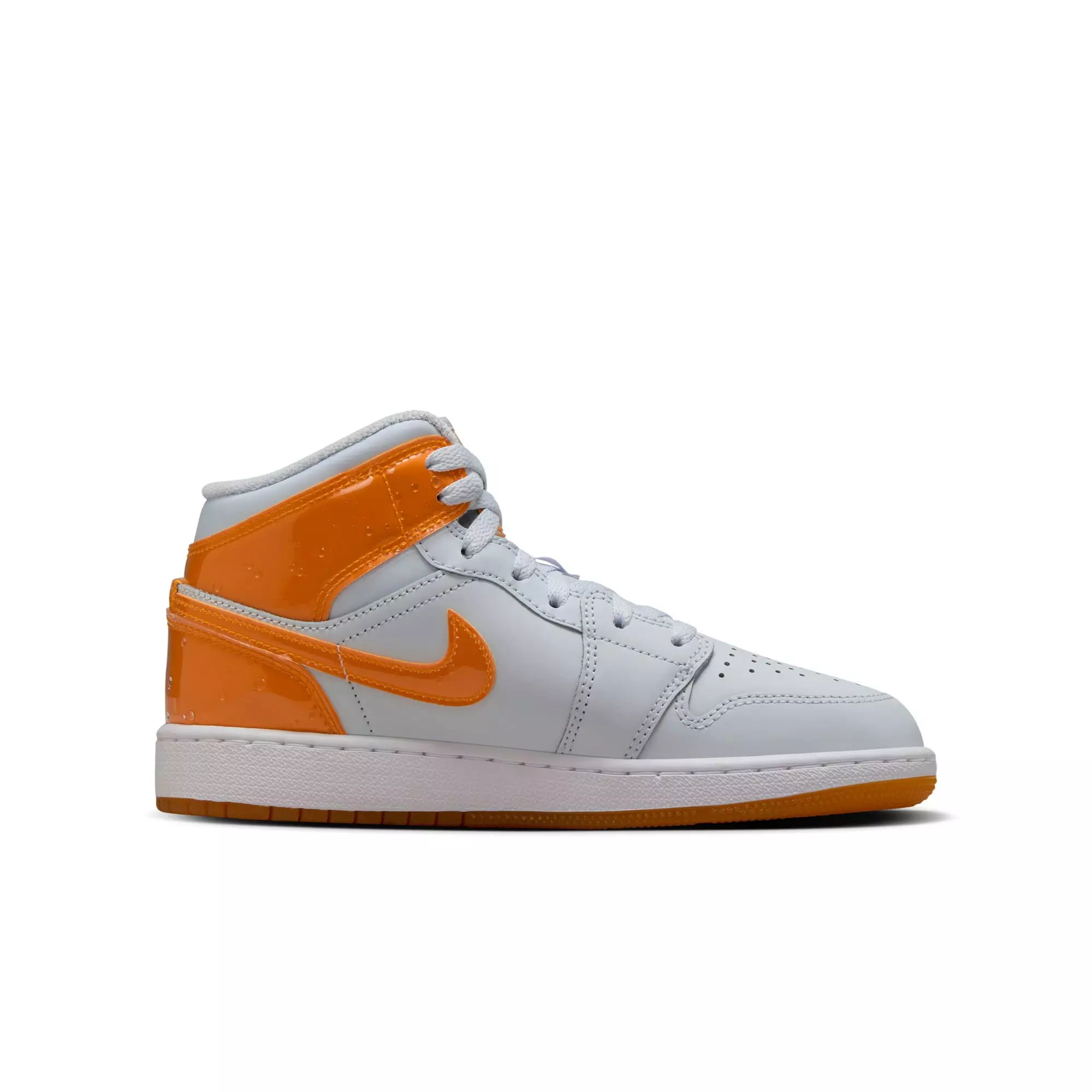 Jordan 1 Mid SE "Football Grey/Orange Peel/Pine Green" Grade School Boys' Shoe - GREY/ORANGE
